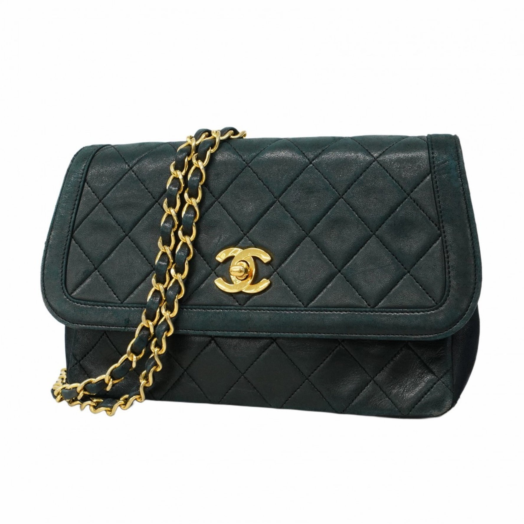 Chanel Matelasse Shoulder Bag with Chain Bag, Lambskin, Black, Women's