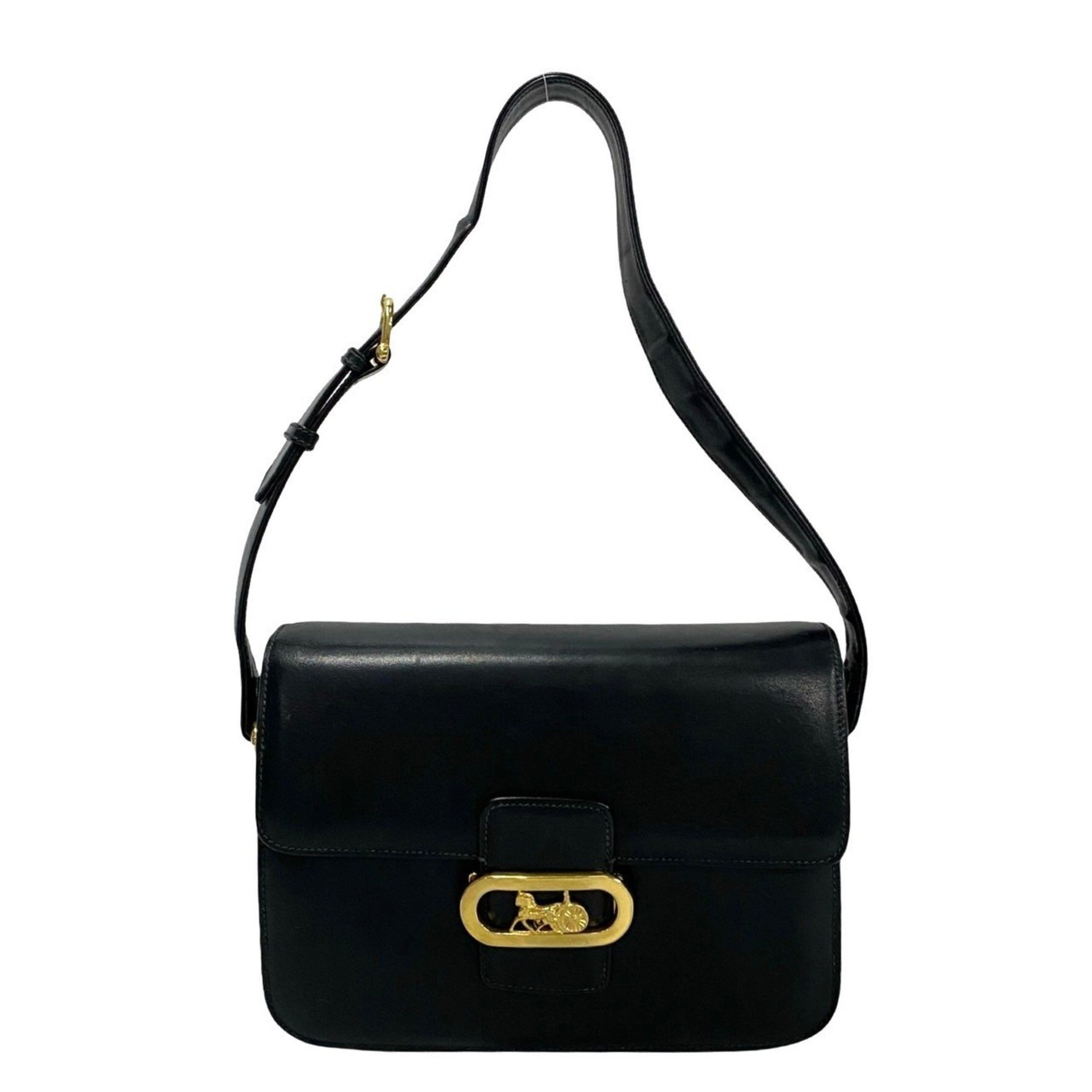 CELINE Vintage Logo Carriage Hardware Calf Leather Semi-Sized One-Shoulder Bag Pochette