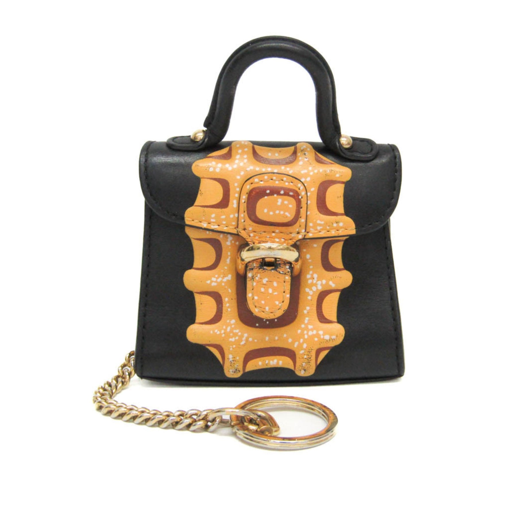 Delvaux Brillon Bag Charm With Key Ring Men,Women Leather Pouch Black,Yellow