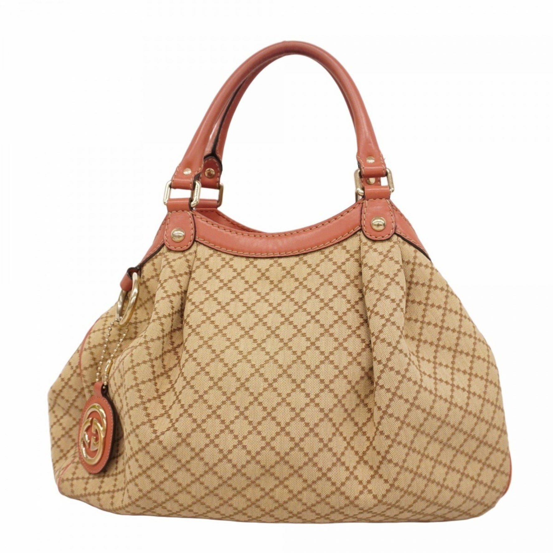 Gucci Diamante Handbag Canvas Beige Pink Champagne