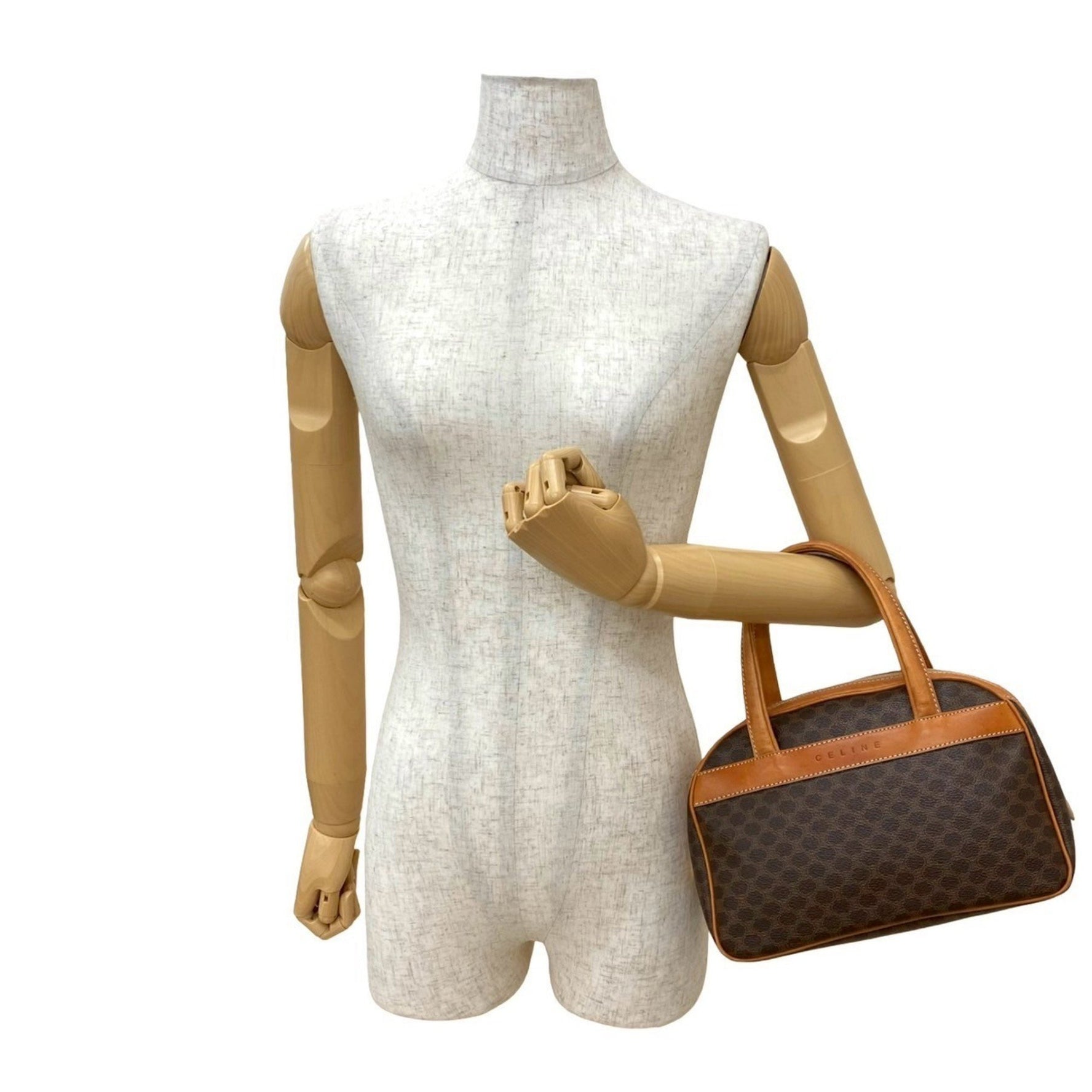 CELINE Vintage Macadam Blason Pattern Logo Leather Handbag/Mini Boston Bag