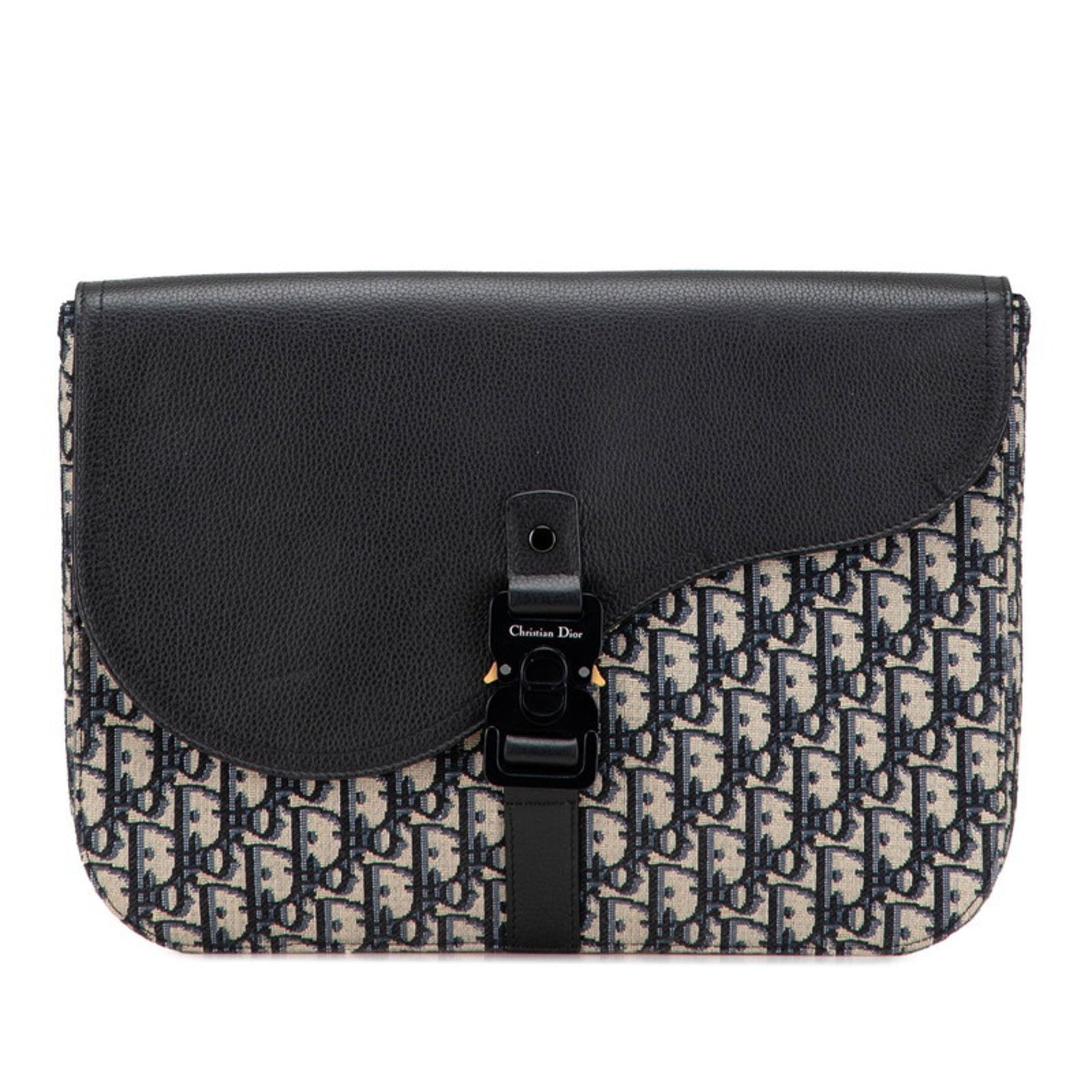 Christian Dior Dior Oblique Saddle Clutch Bag in Navy, Black, Beige Canvas and Leather .