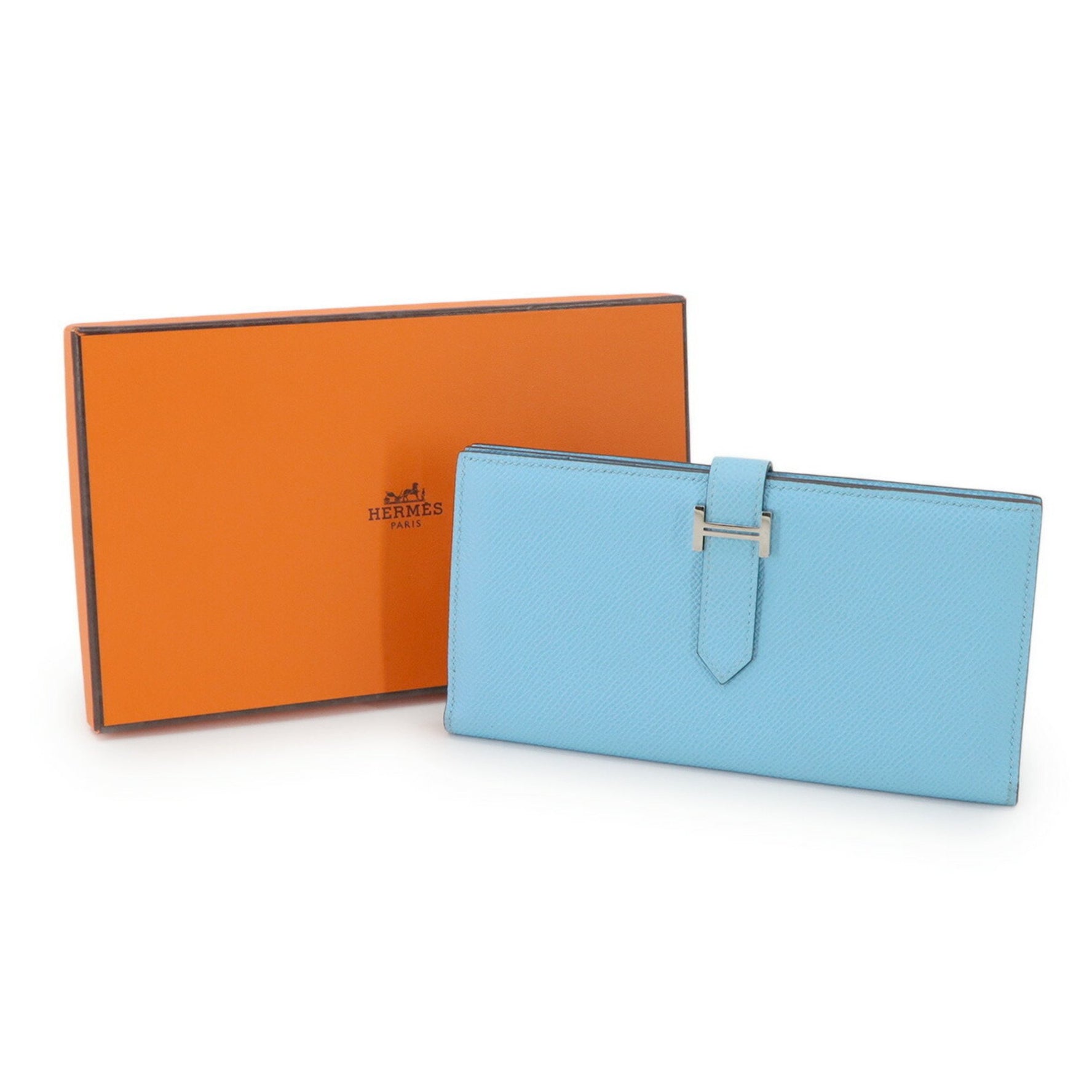 Hermes Hermès Bearn Soufflet Bifold Long Wallet, Epson A Stamp, Silver Hardware