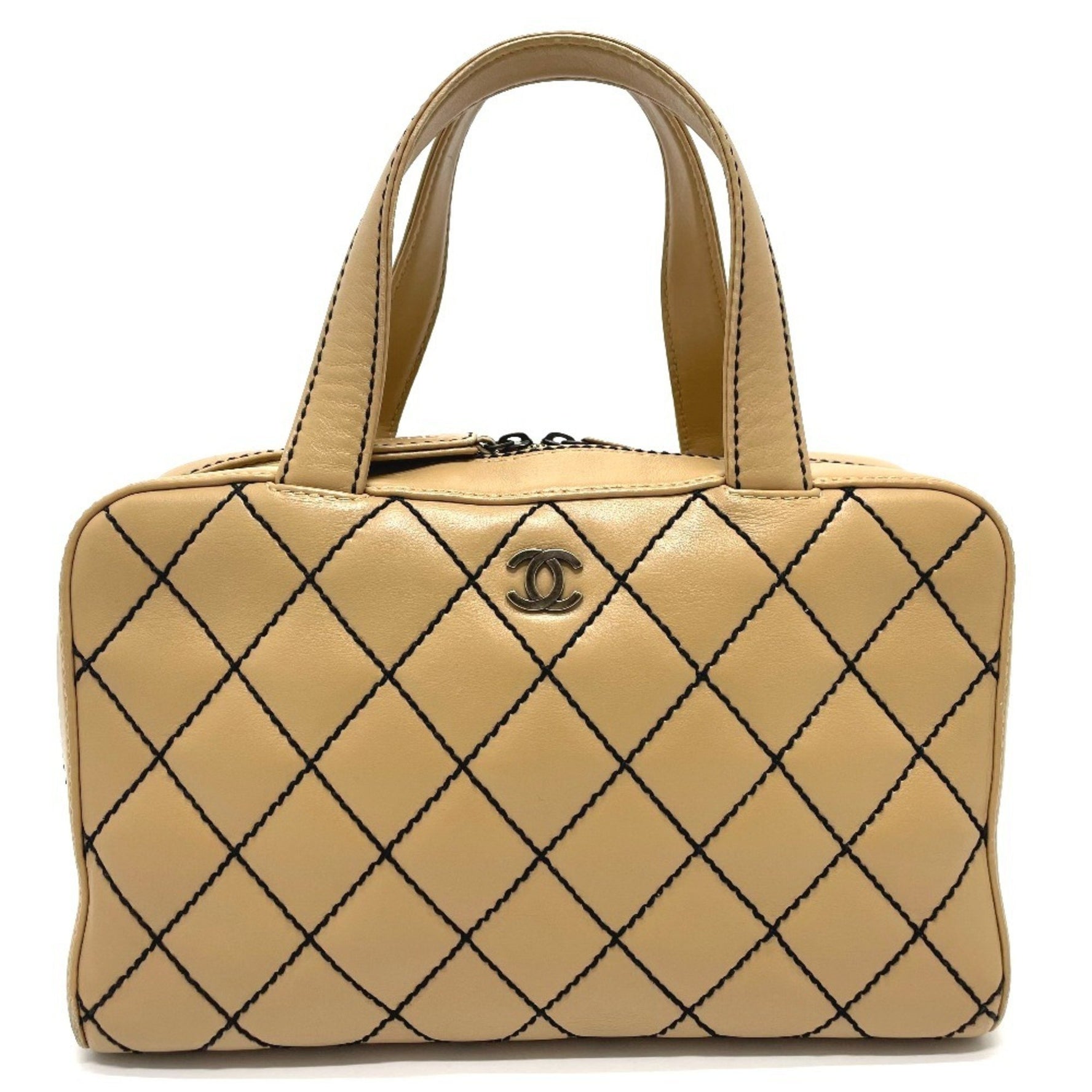 CHANEL CC Coco Mark Wild Stitch Vintage Tote Bag Handbag Lambskin