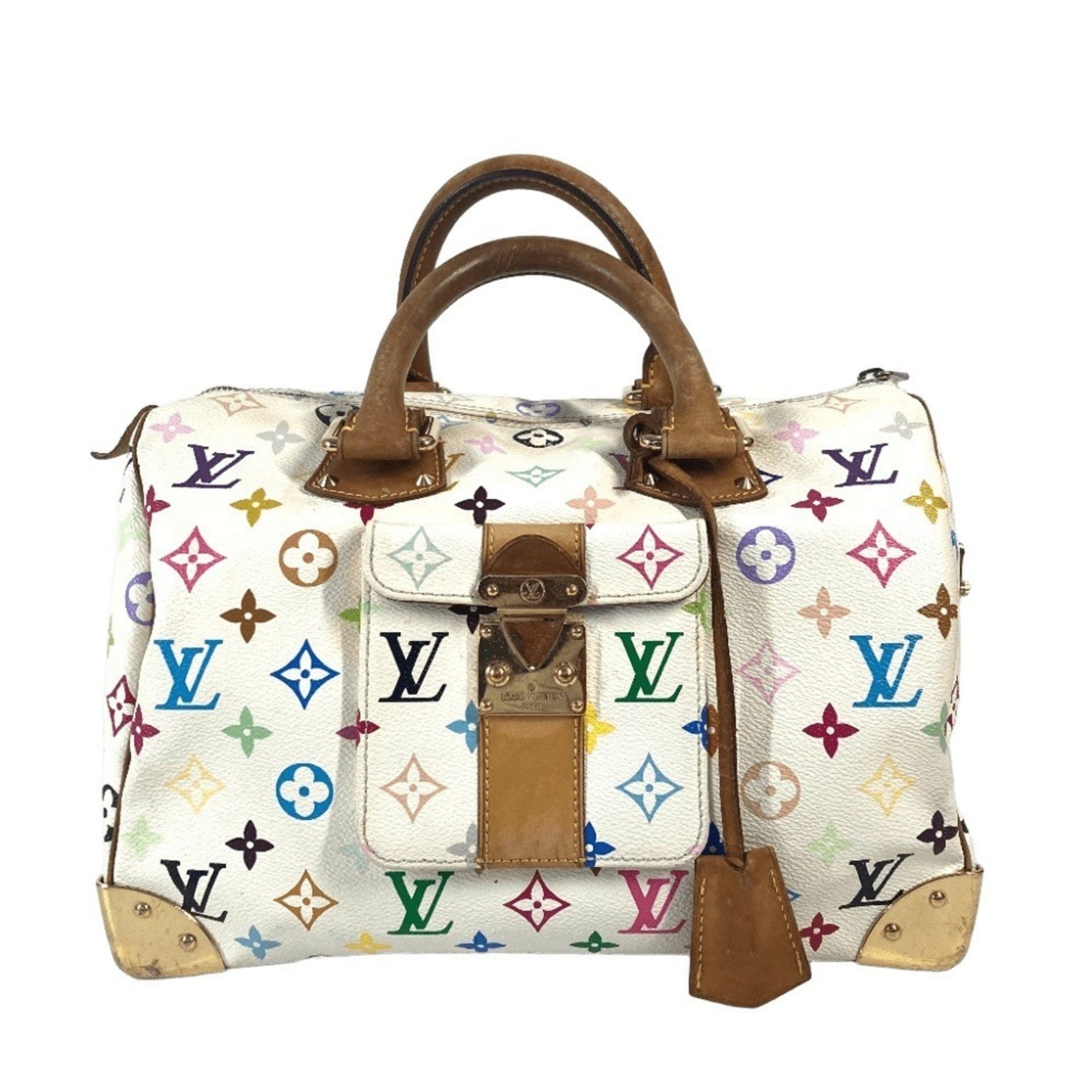 LOUIS VUITTON Monogram Multicolor Speedy 30 Mini Boston Bag, Handbag, Canvas, Women's, Blanc White