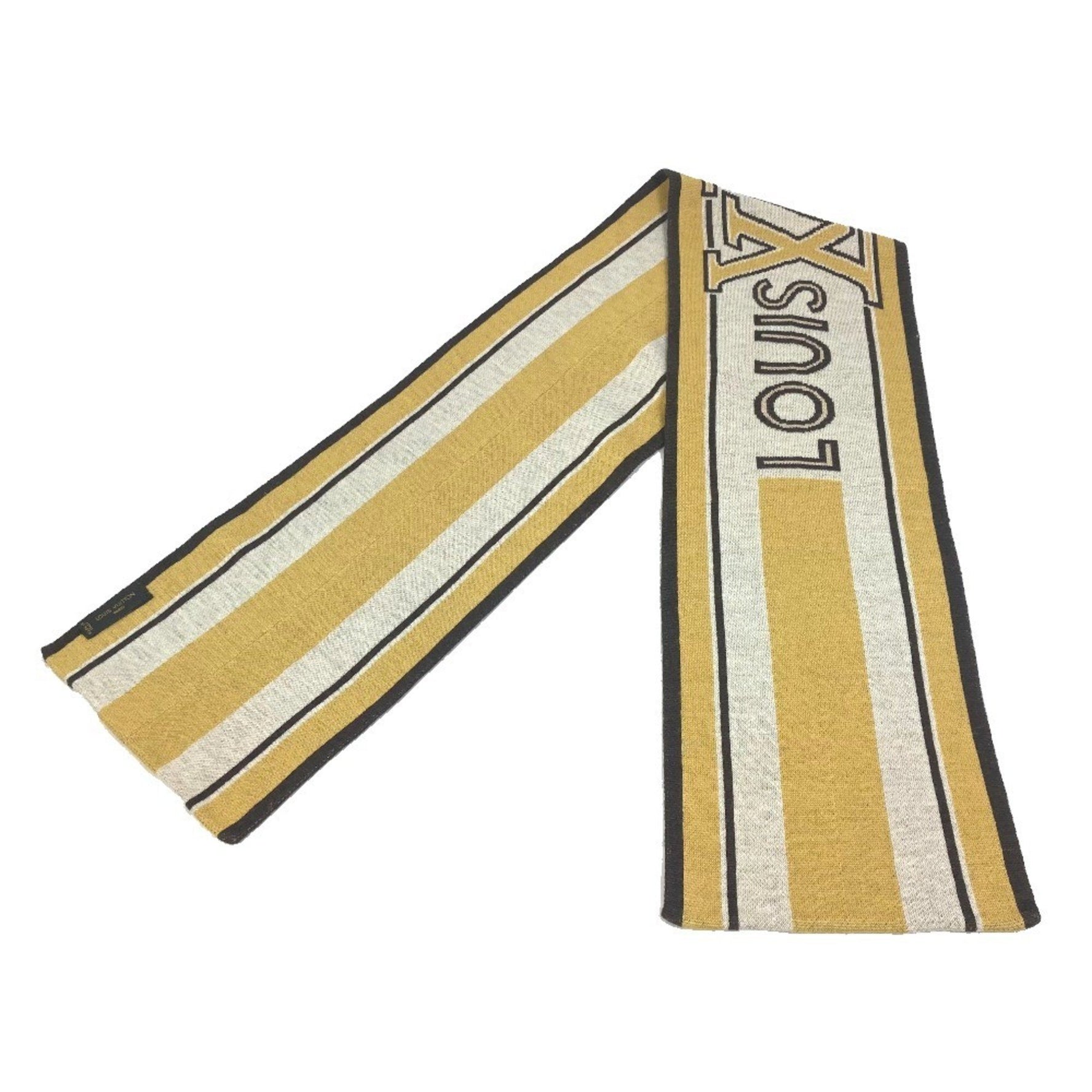 LOUIS VUITTON Louis Vuitton Striped Scarf with Logo, Wool, Women's, Beige/Brown