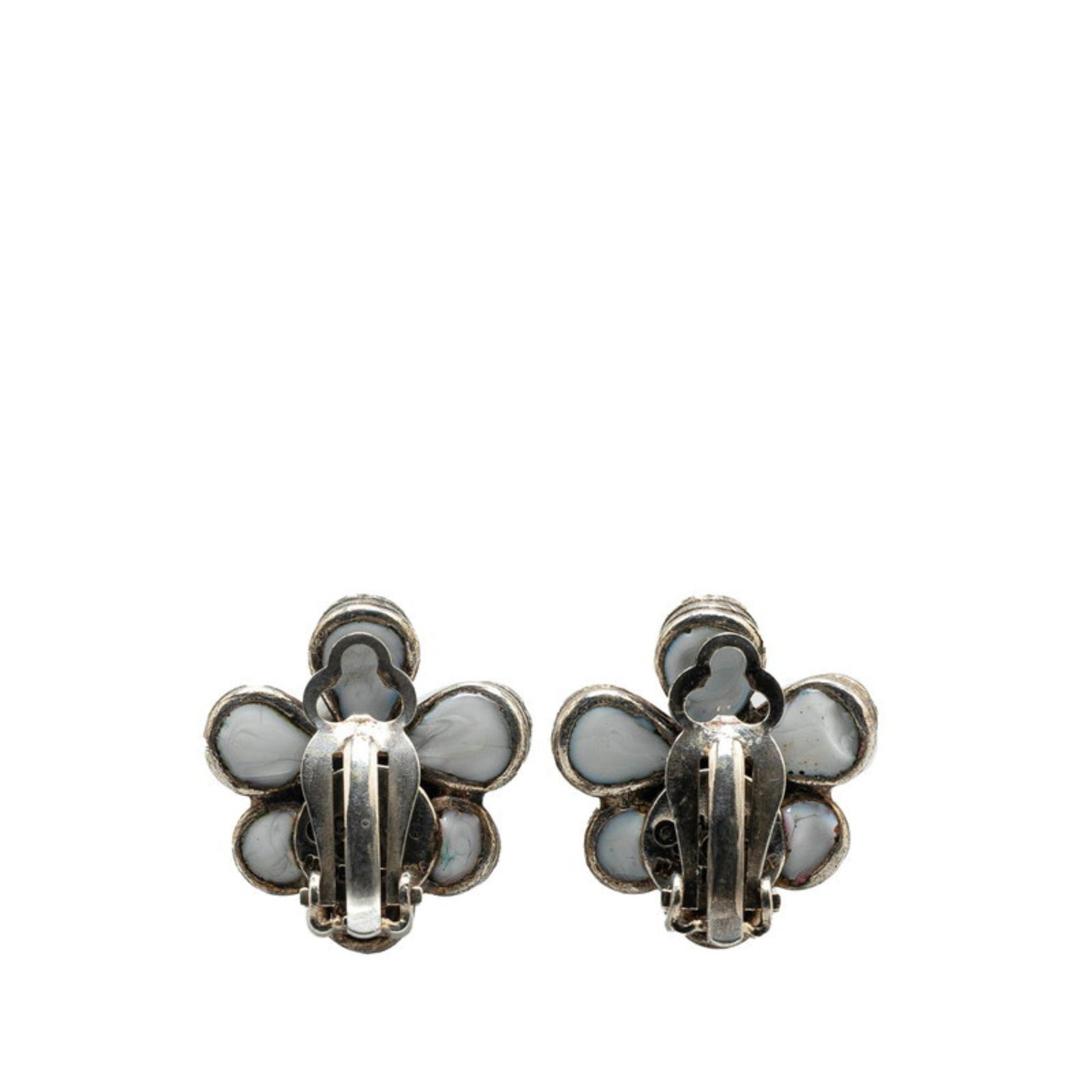Chanel Flower Motif Earrings Silver Orange White Metal Women's CHANEL