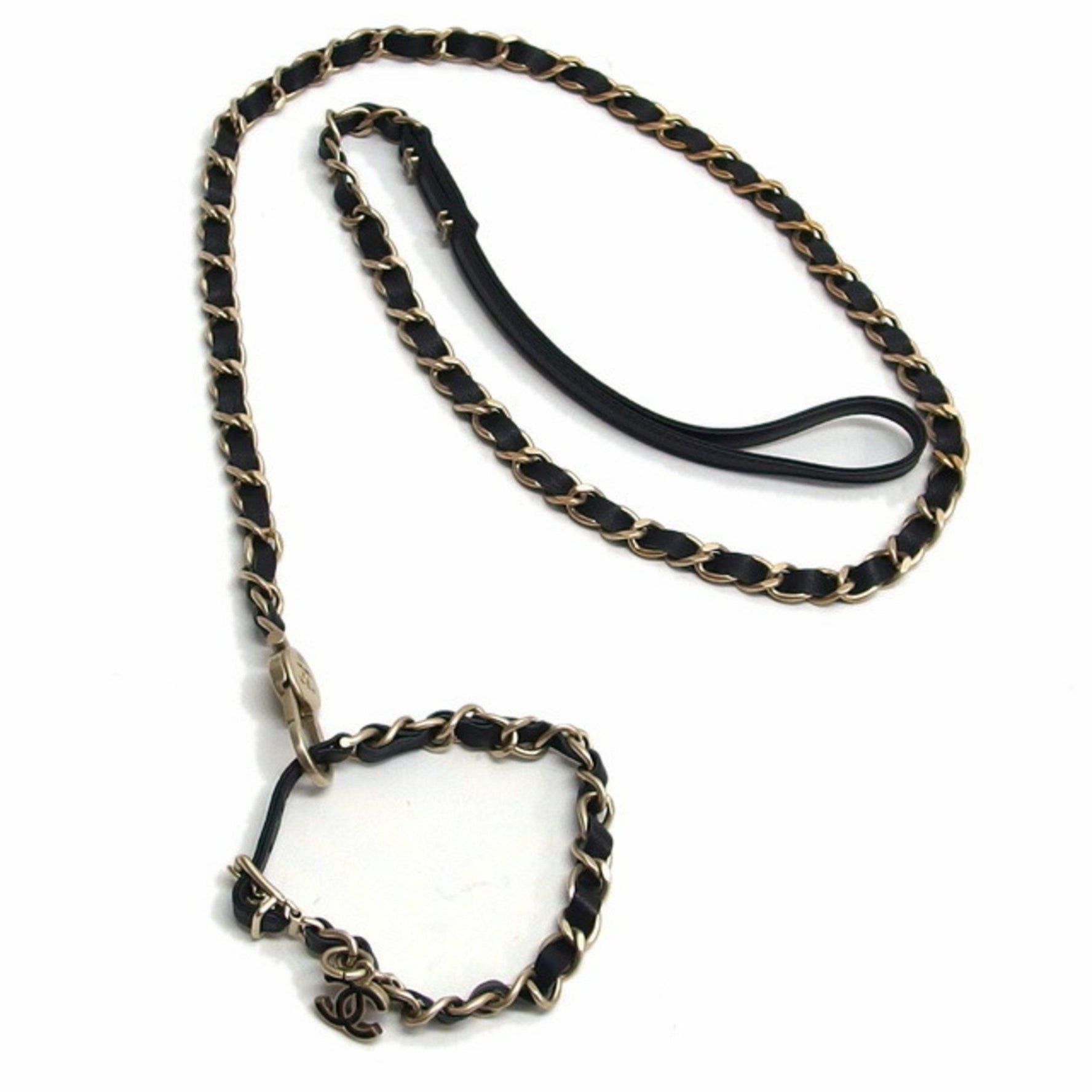 Chanel Chain Coco Mark Dog Leash Collar Black