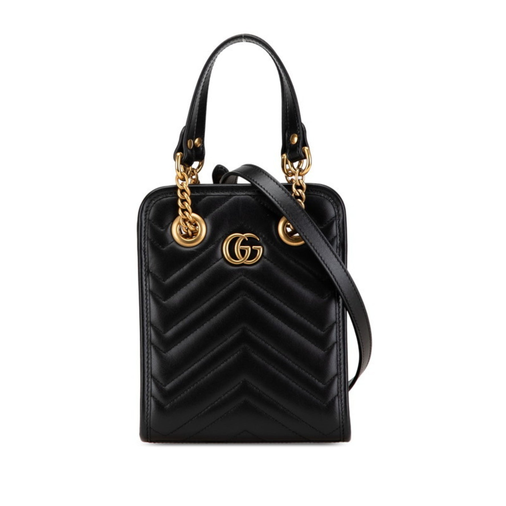 Gucci GG Marmont Quilted Mini Handbag Shoulder Bag Black Leather Women's GUCCI