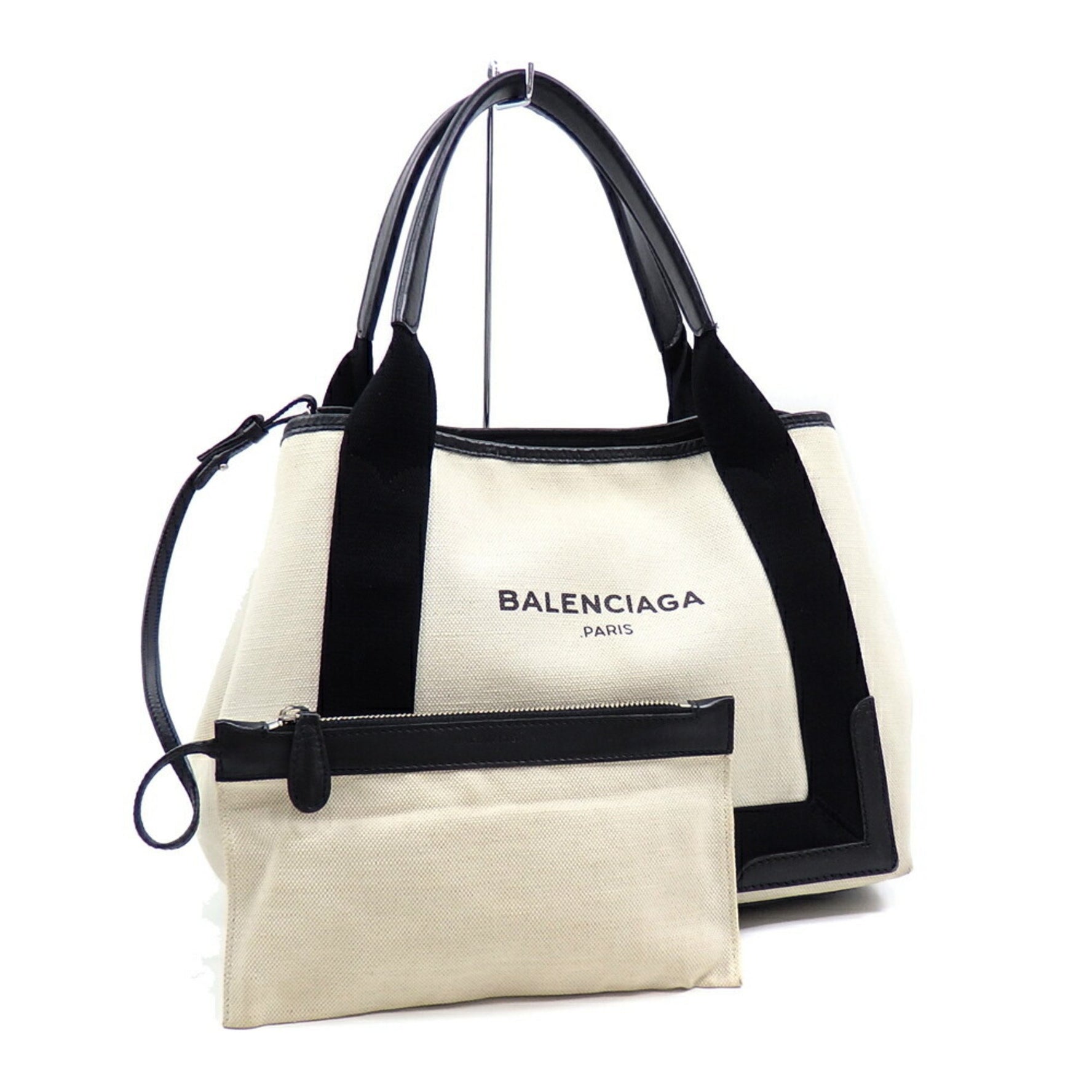 Balenciaga Navy Cabas Small Tote Bag, Women's, Natural Black, Cotton, Calfskin, and Viscose, 1065 E 02123