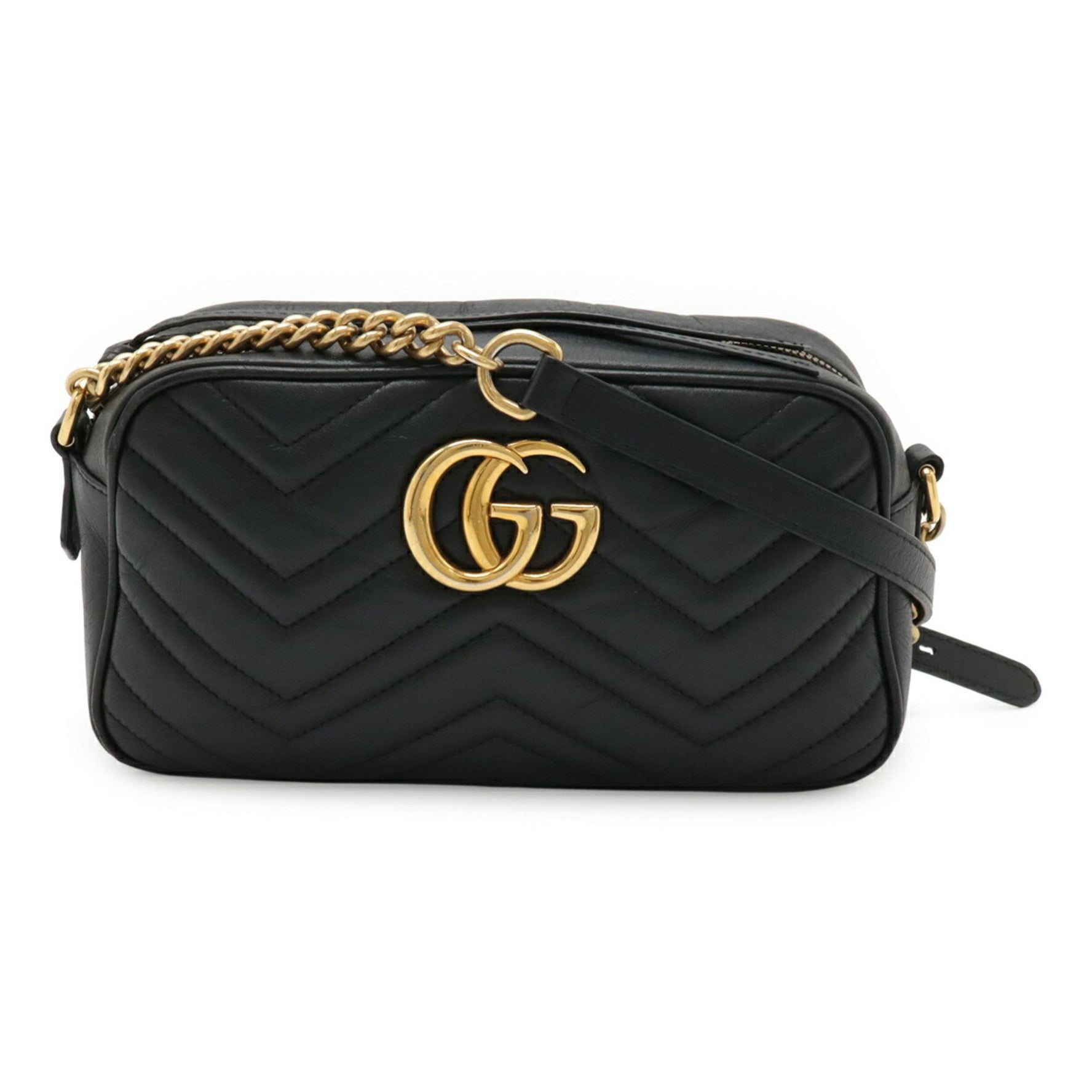 GUCCI GG Marmont Shoulder Bag, Pochette, Chain Quilted Leather