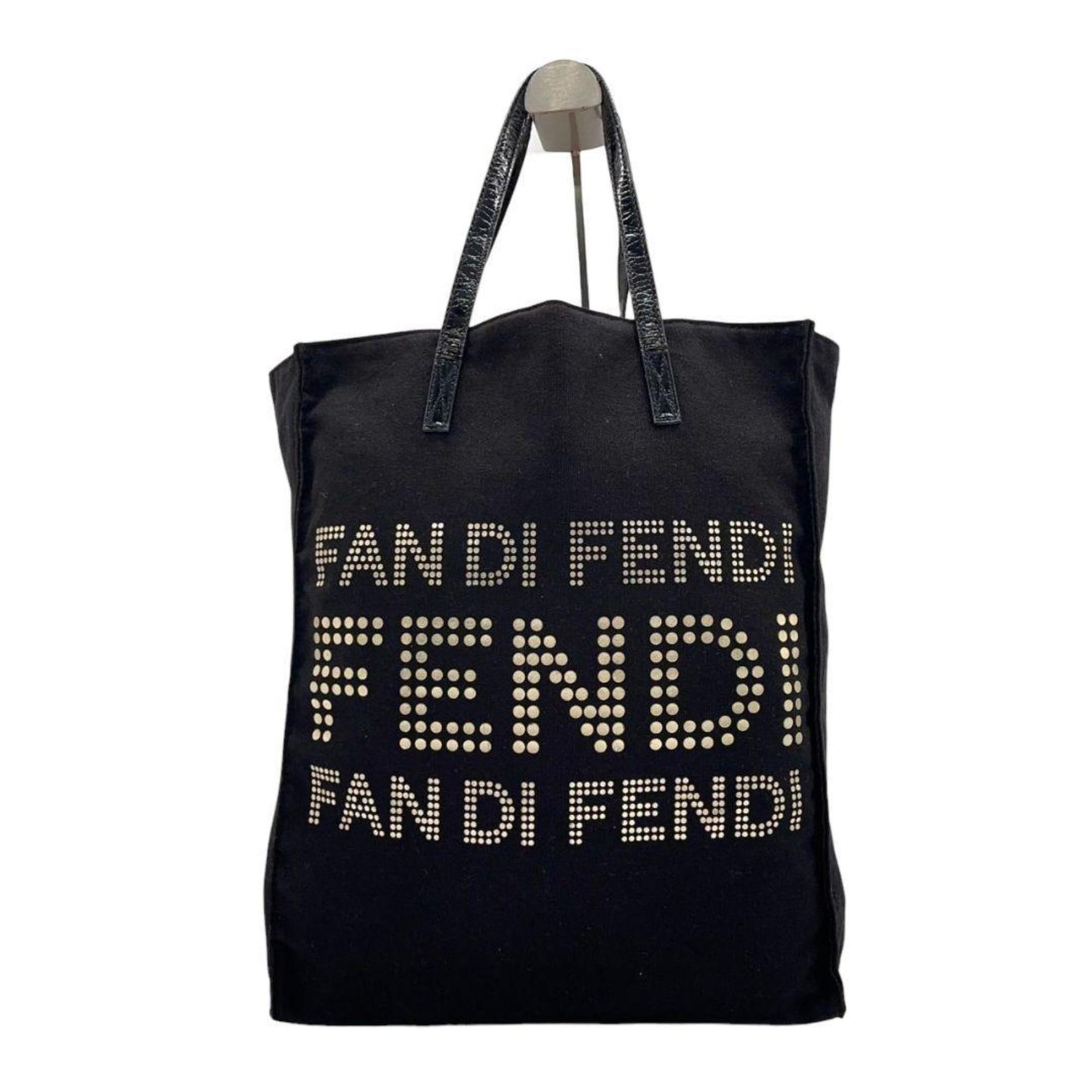 Fendi Tote Bag with Large Logo and Studs, Canvas Leather, One-Shoulder Bag, Can Be Carried Over the Shoulder or Handbag