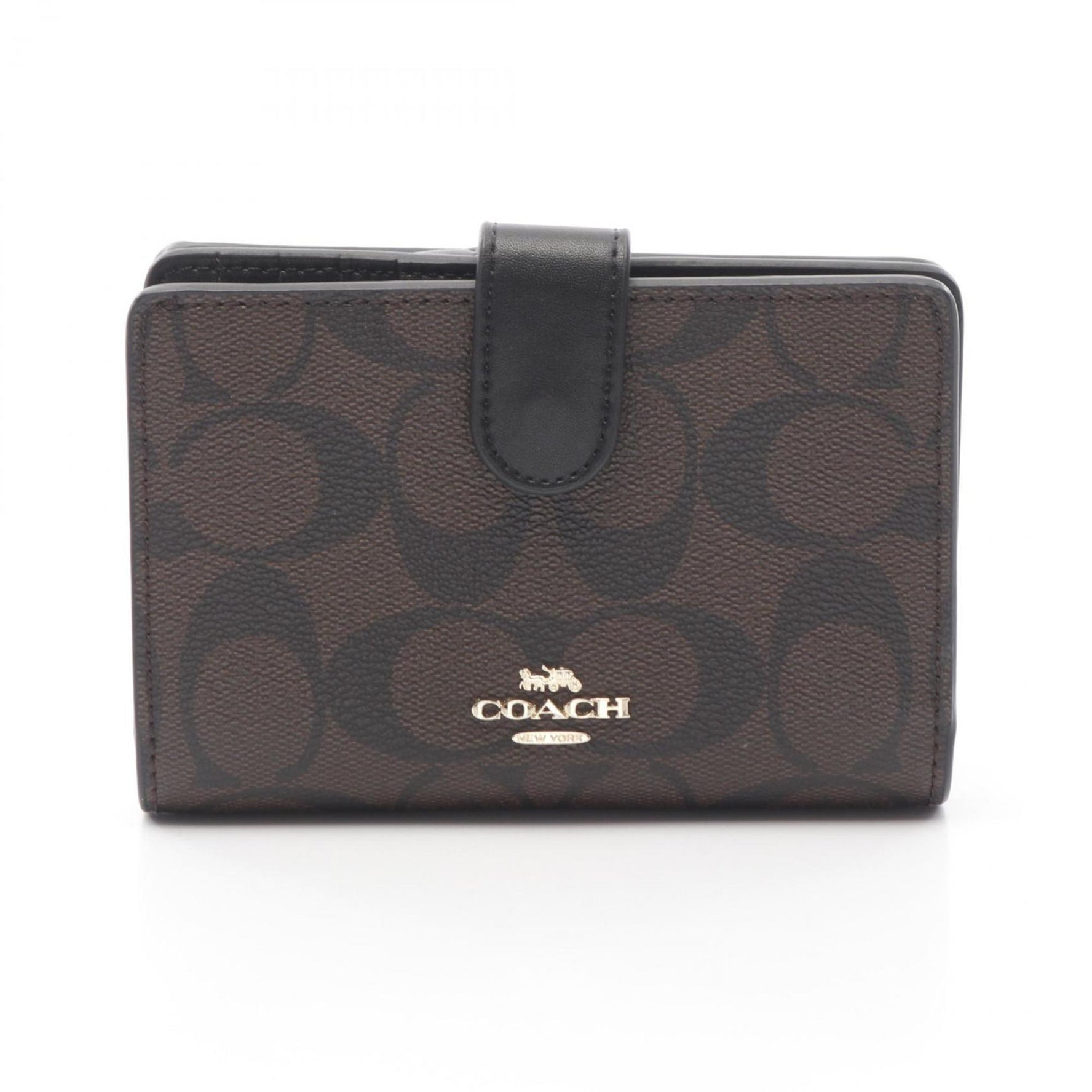Coach Signature Diagonal Bifold Wallet, Leather, Brown and Black