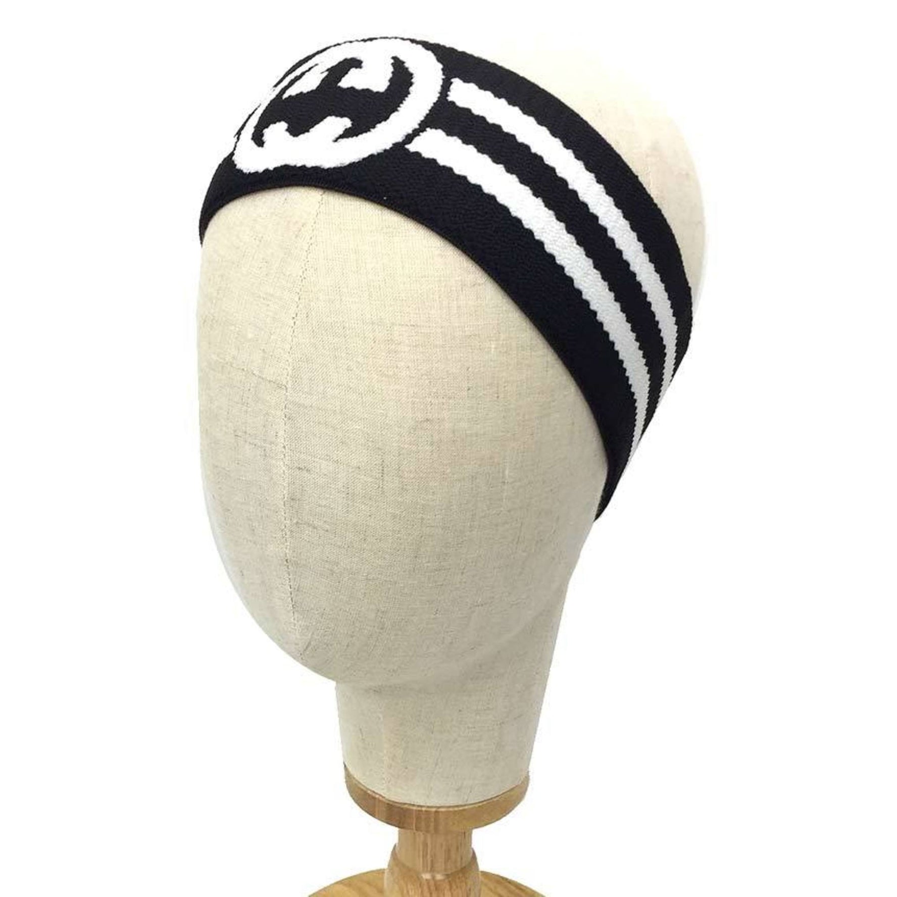 Gucci Interlocking G Hairband Headband Turban Polyester Black and White