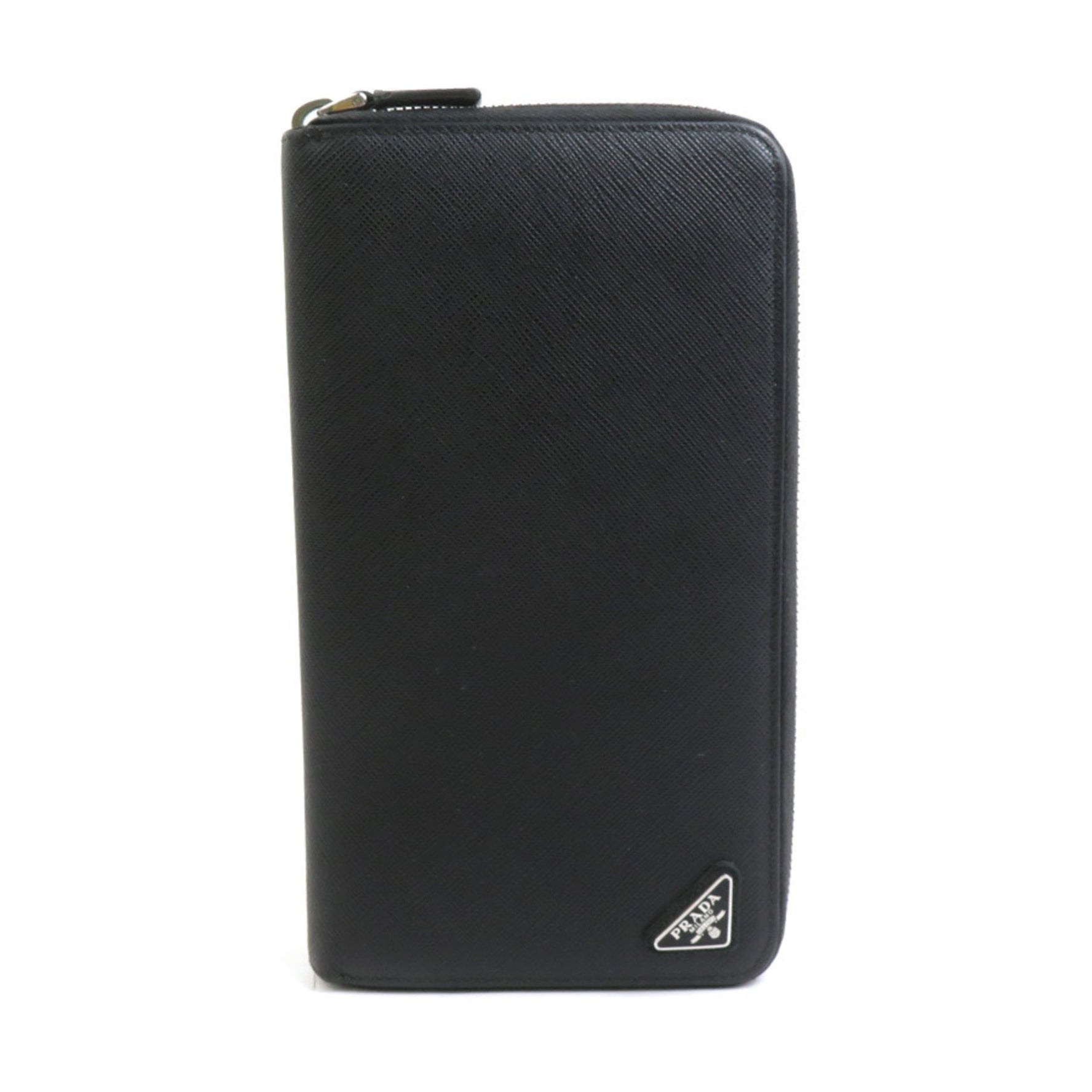 PRADA Round Long Wallet Organizer Leather Black Men's r10383a