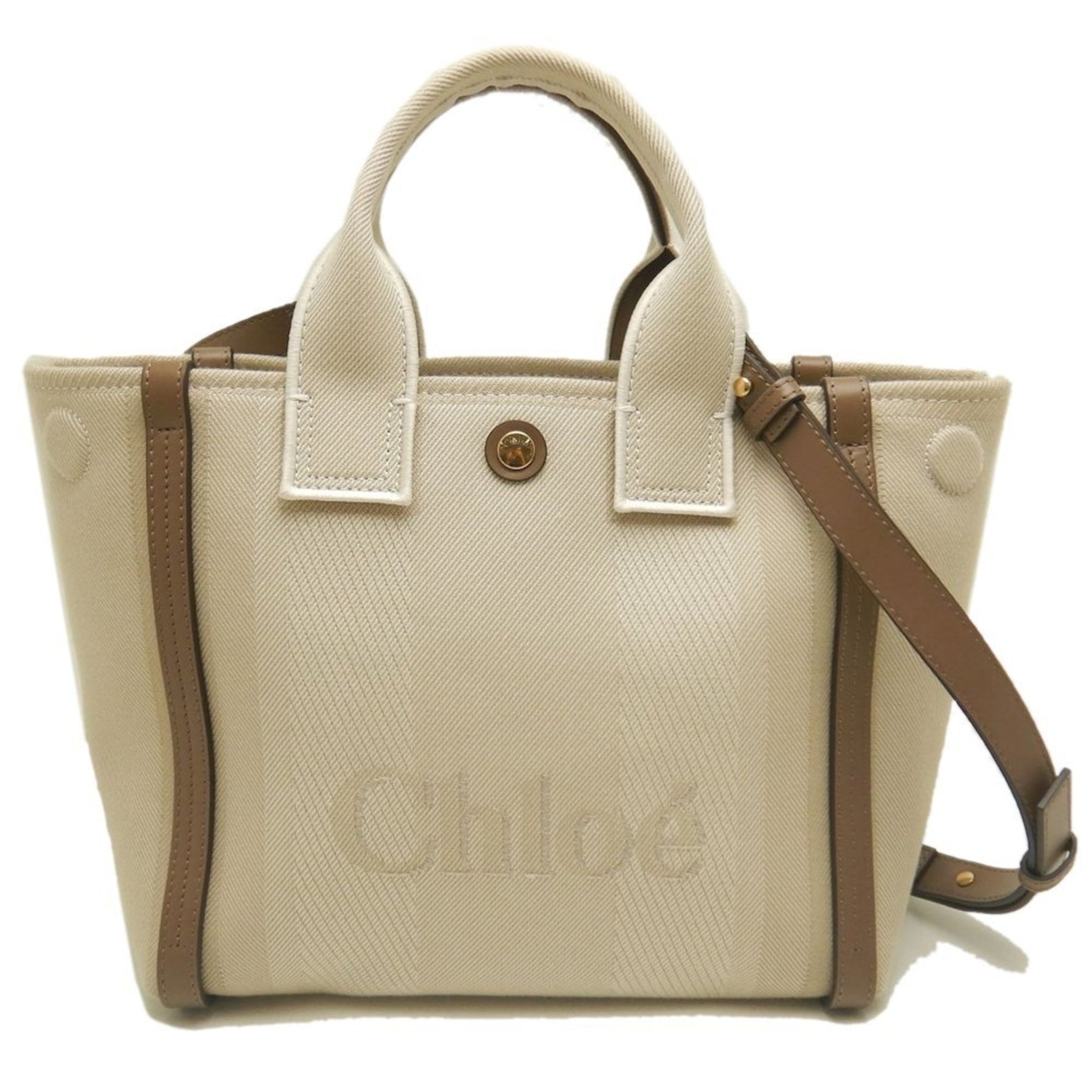 Chloé Chloe Carry Small Tote in cotton canvas and leather. Product code: