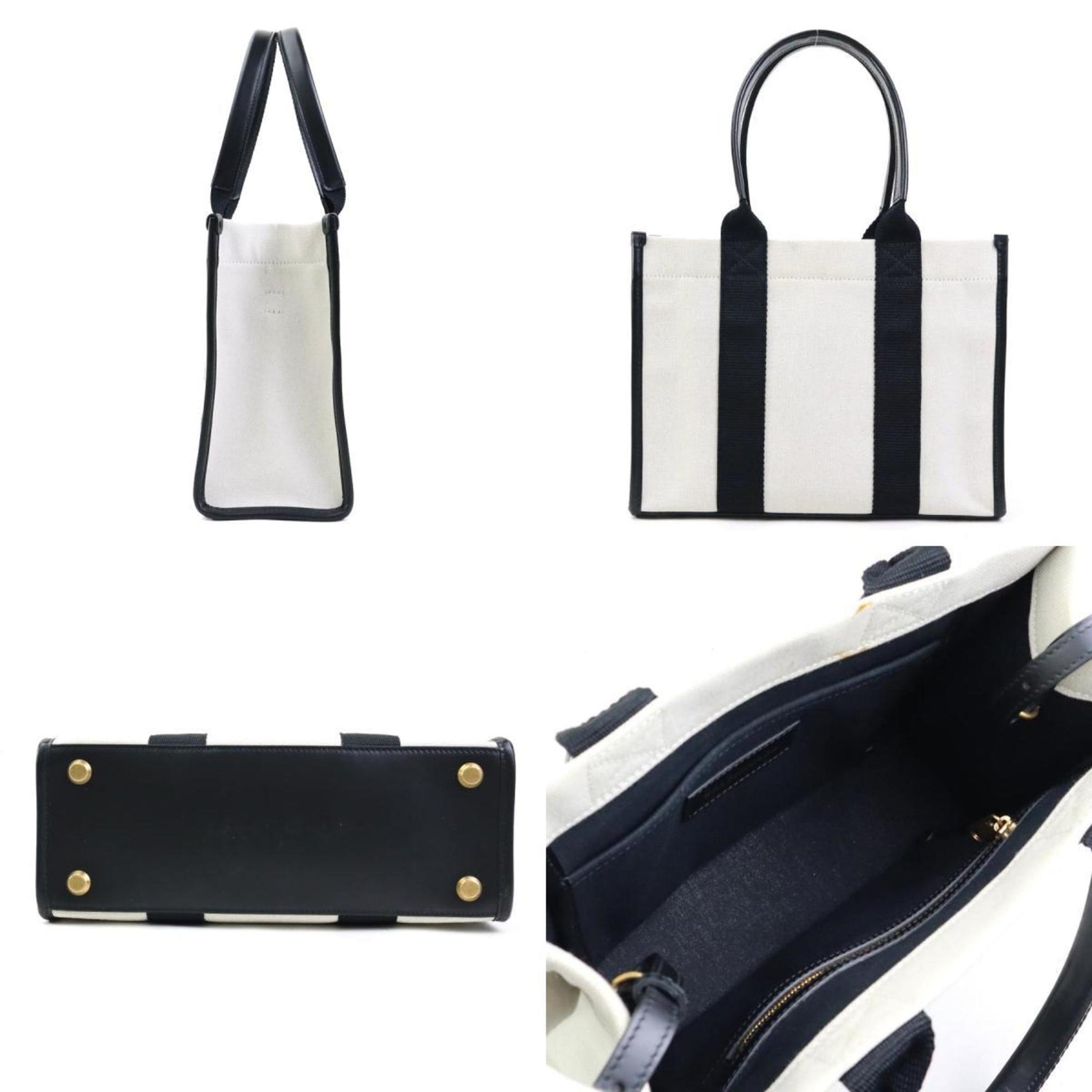 BALENCIAGA Handbag Shoulder Bag Canvas Leather Ivory x Black Women's h31293a
