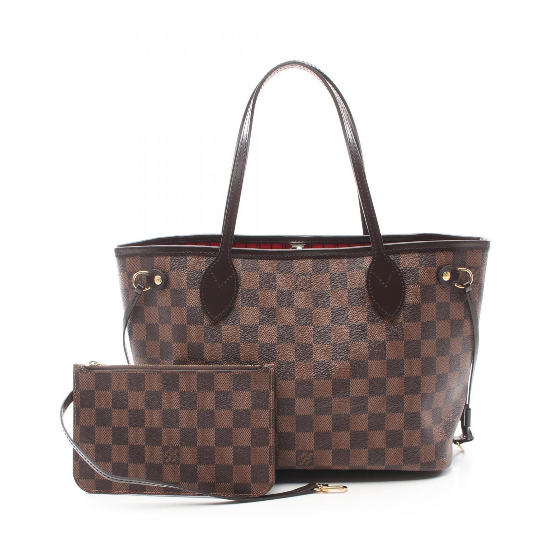 Louis Vuitton Neverfull PM Damier Ebene Tote Bag Coated Canvas Leather