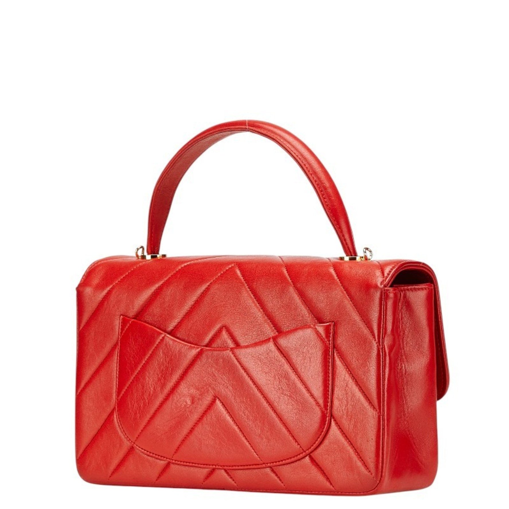 Chanel Chevron V-stitch Coco Mark Handbag/Shoulder Bag, Red Lambskin