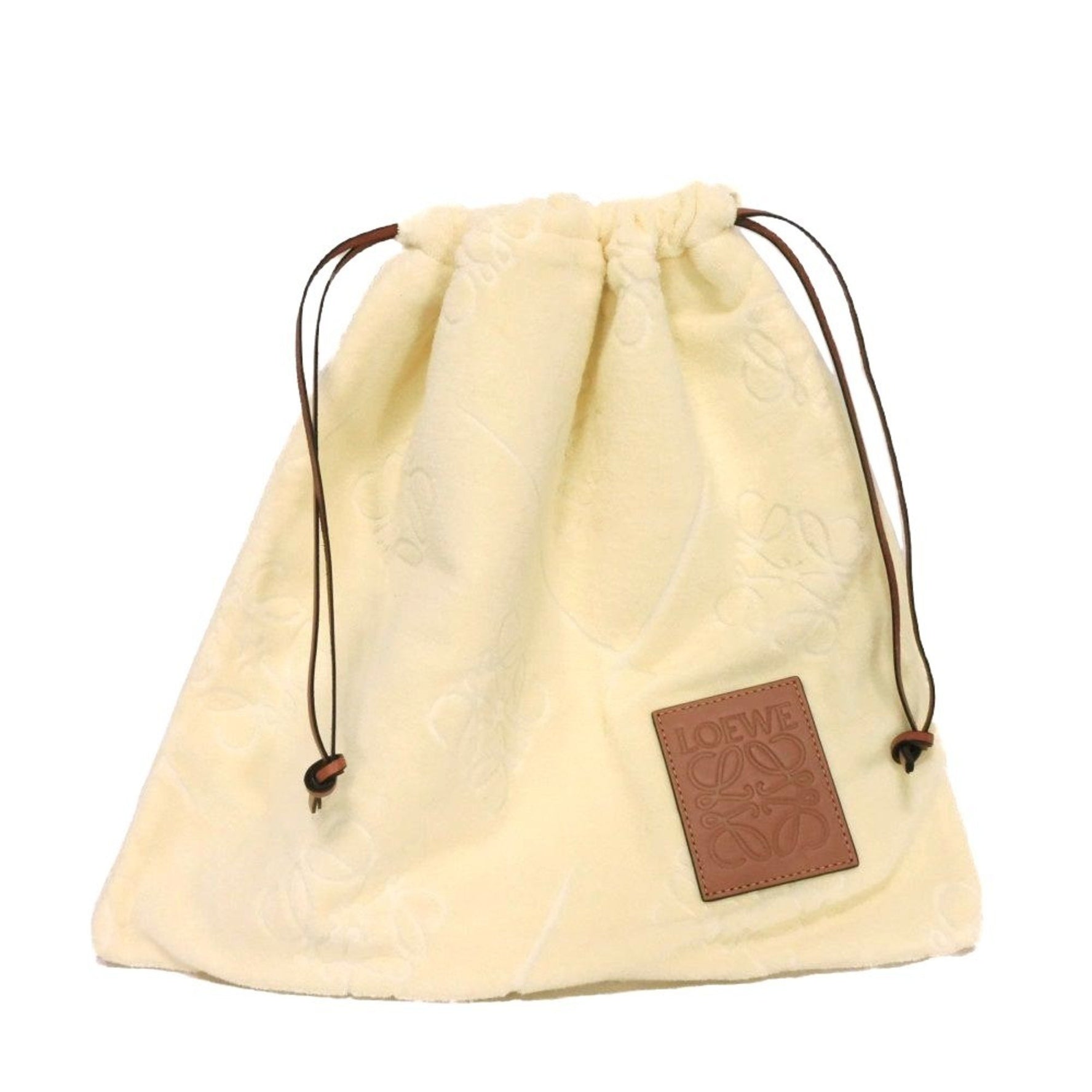 LOEWE Handbag Towel Pouch Embossed Cotton Light Calfskin Tan Anagram Pile Ecru Men's and Bag