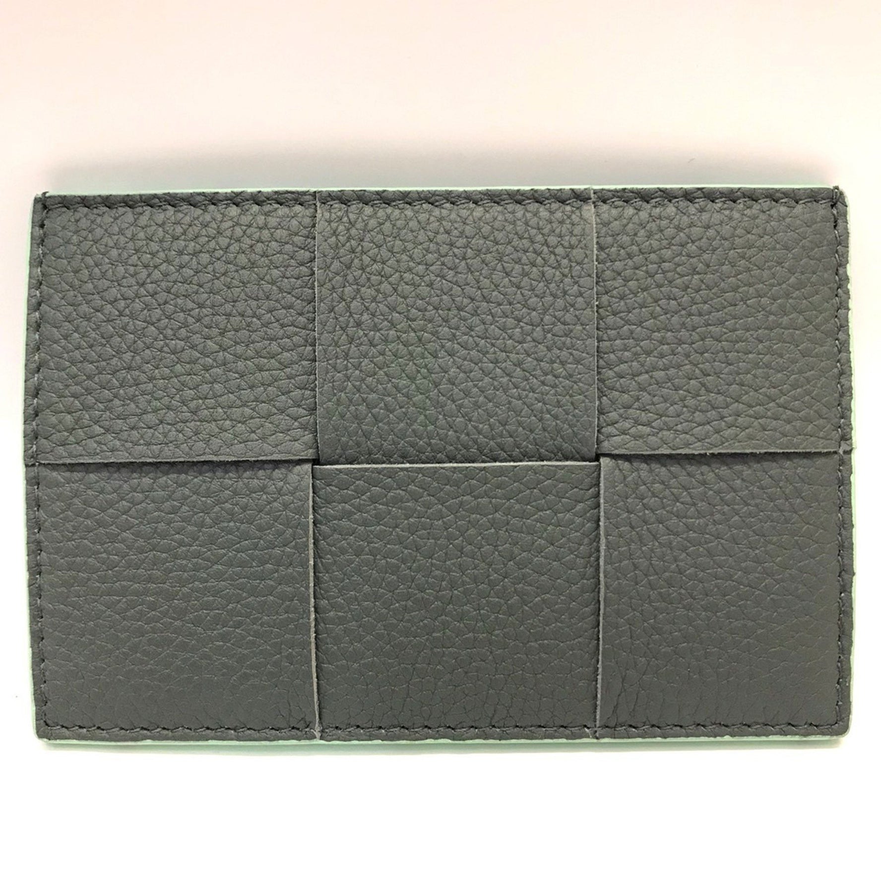 Bottega Veneta Nappa Business Card Holder/Card Case Intrecciato Calf Leather Gray x Green BOTTEGA VENETA