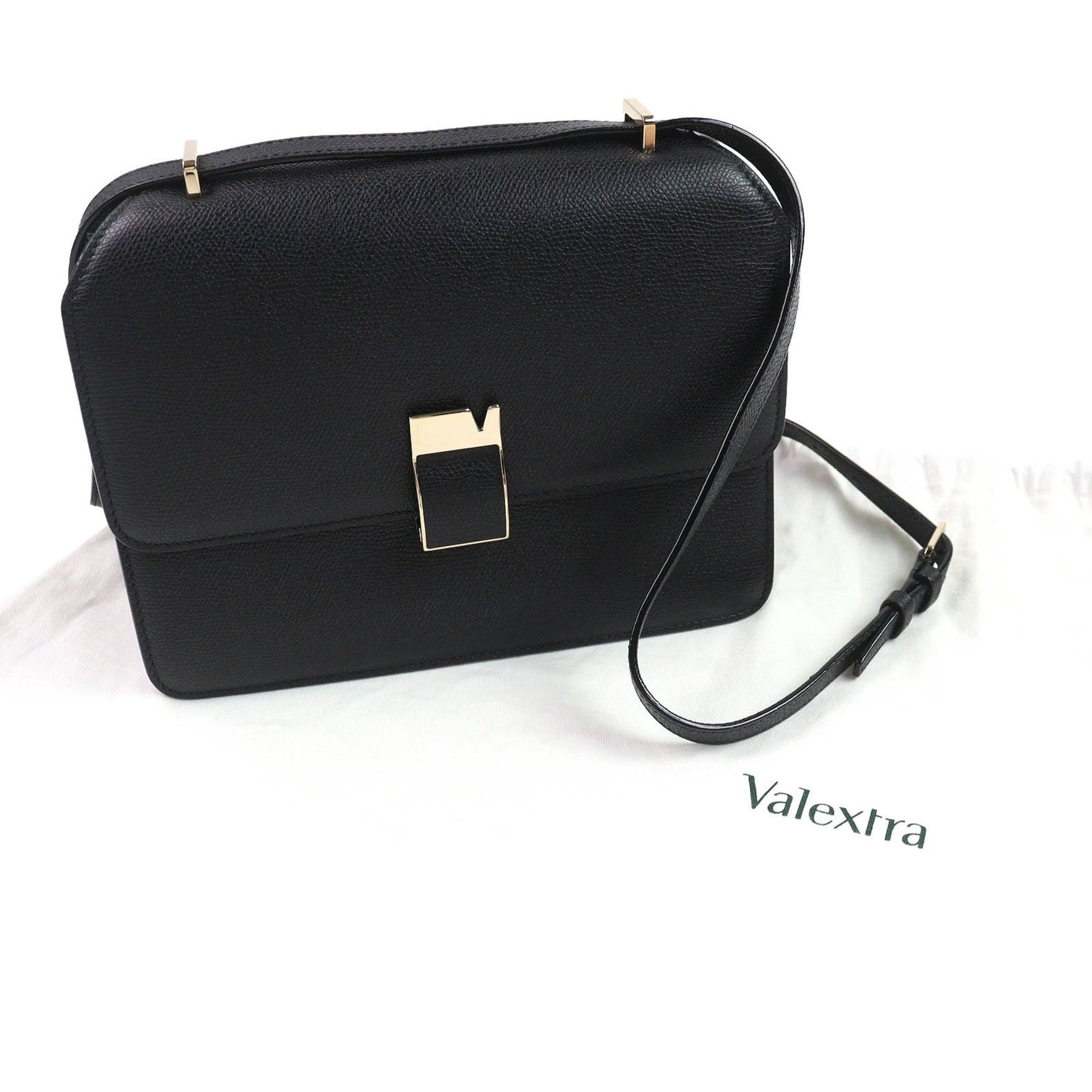 Valextra Noro Soft Calfskin Leather Shoulder Bag in with Light Gold Hardware and Dust Bag, Made Italy
