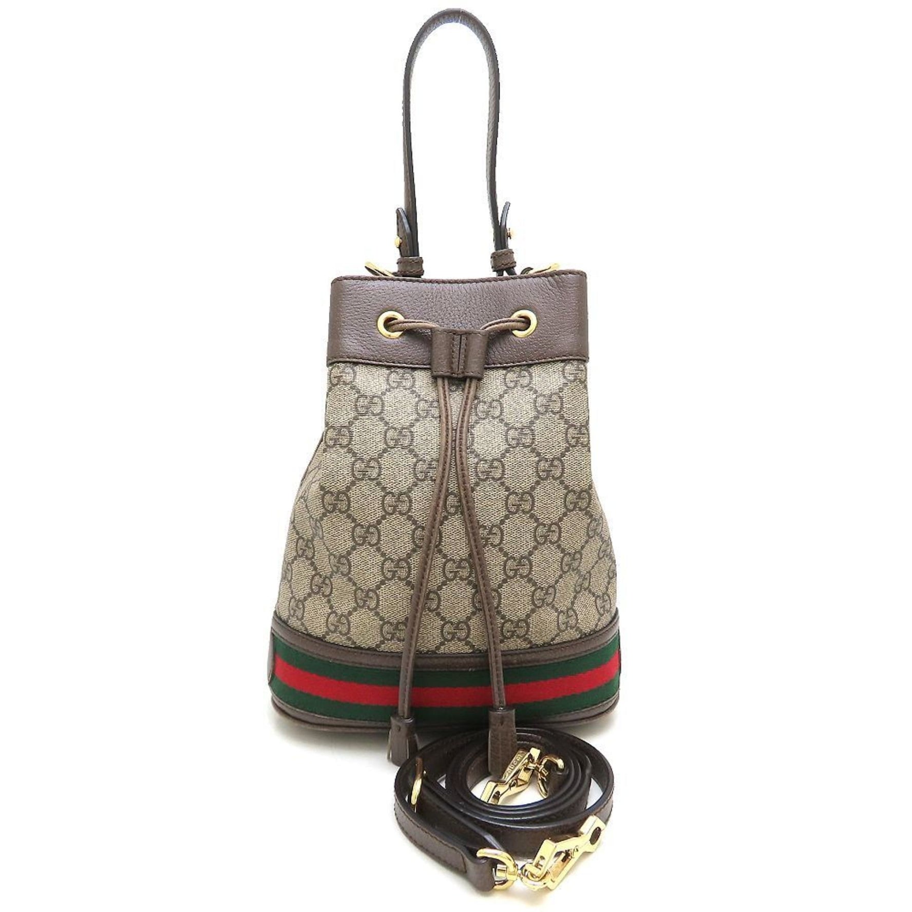 GUCCI Ophidia Small Bucket Handbag GG Supreme Canvas x Leather Beige Brown