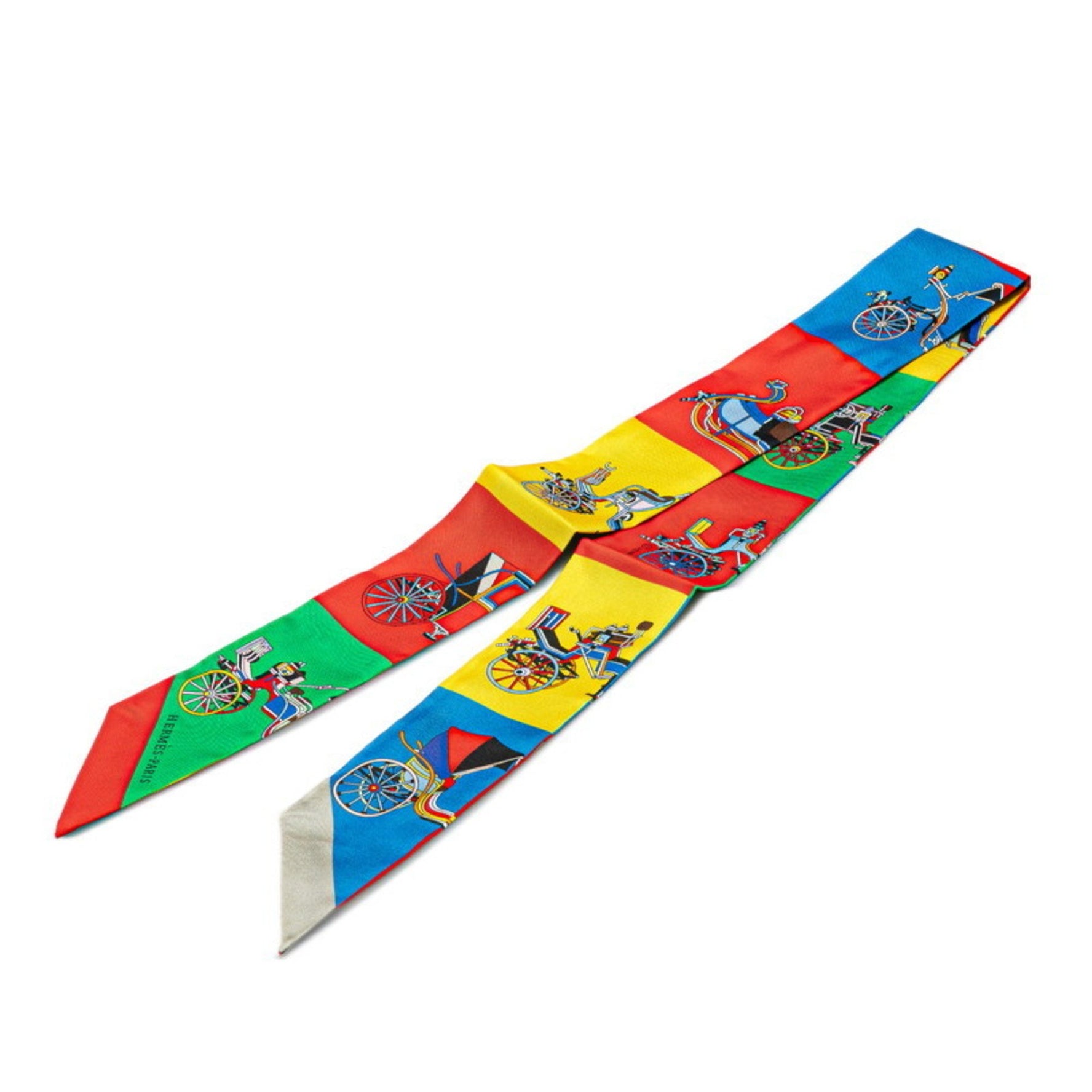 Hermes Twilly Carriage Scarf Muffler Red Blue Multicolor Silk