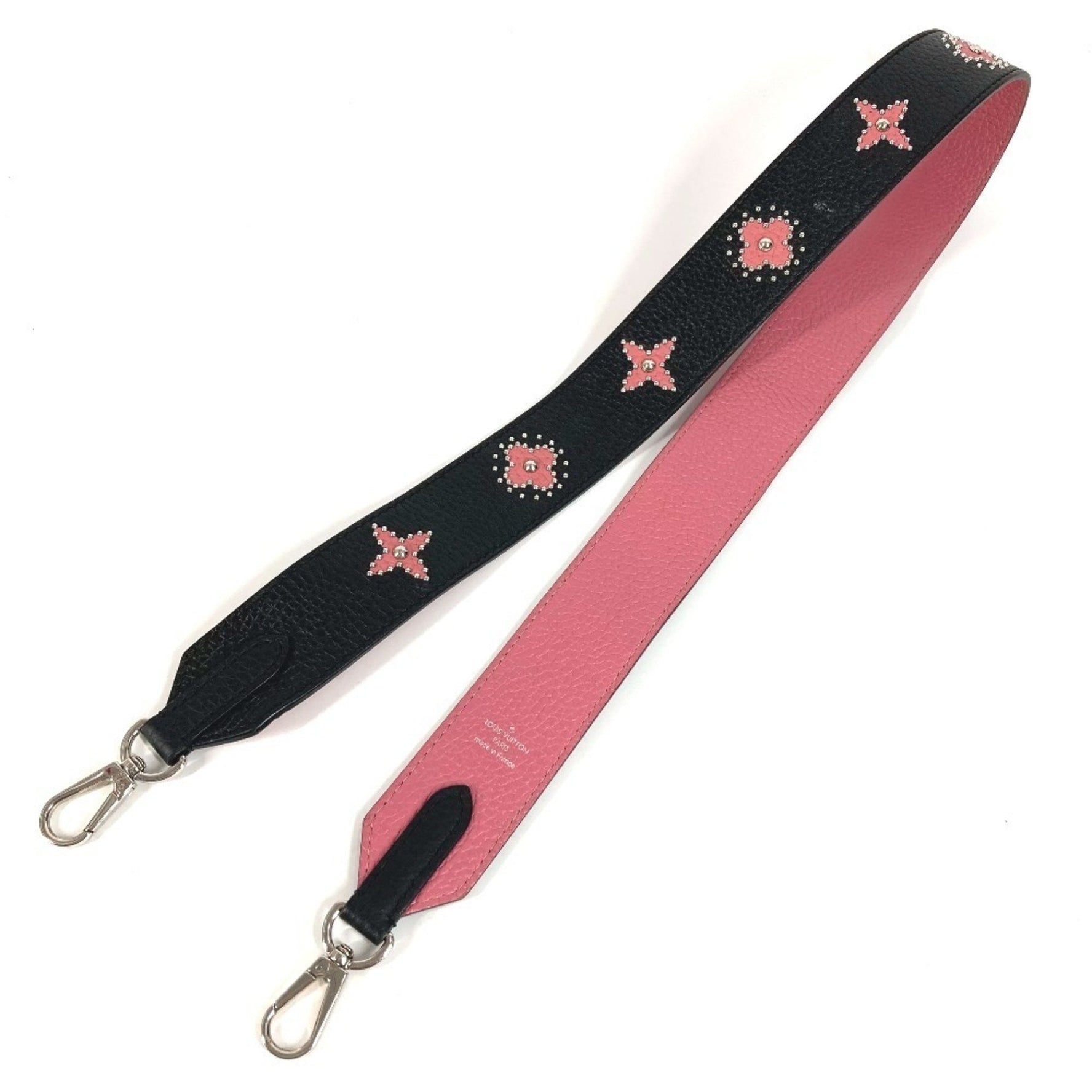 LOUIS VUITTON Monogram Flower Stud Logo Shoulder Strap Leather Black