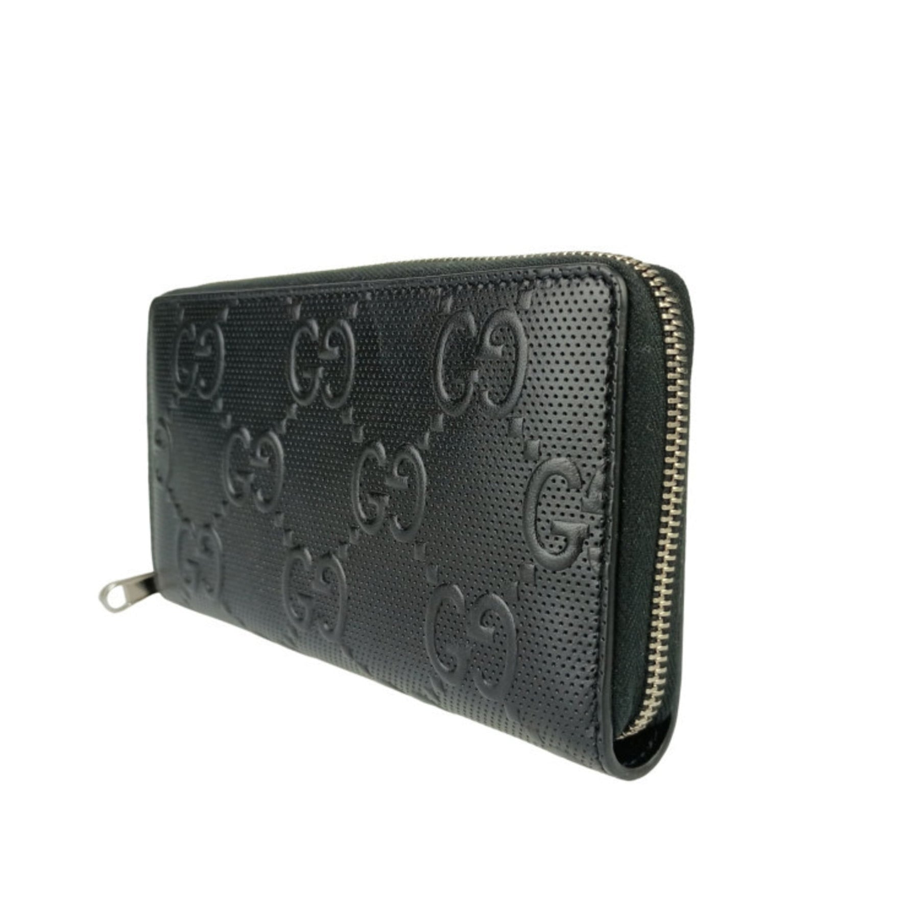 GUCCI GG Embossed Wallet Leather Perforated Round Long
