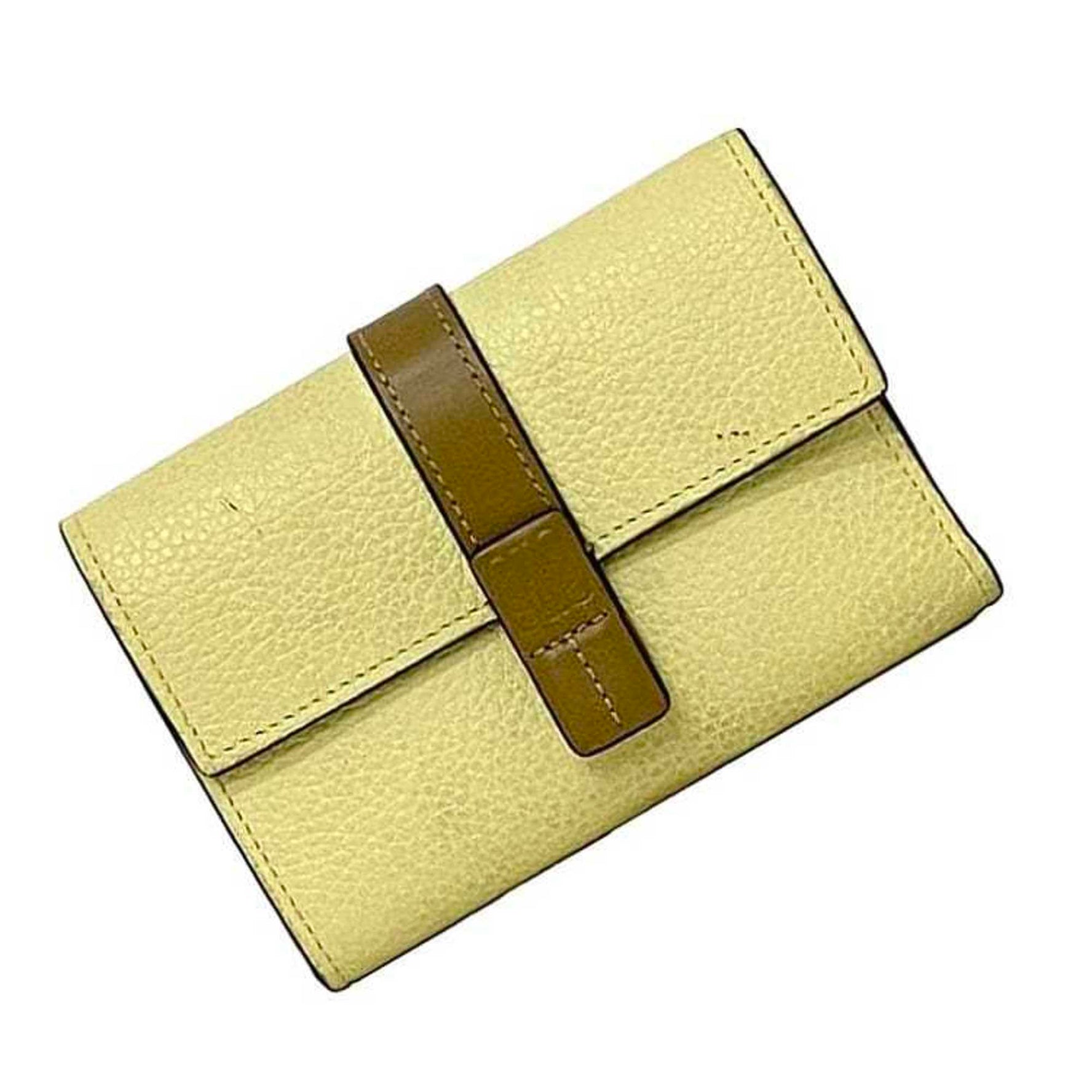 LOEWE Tri-fold Wallet ec-22526 Yellow Anagram C660S86X01 Vertical Leather Mini Compact Folding Women Men Unisex