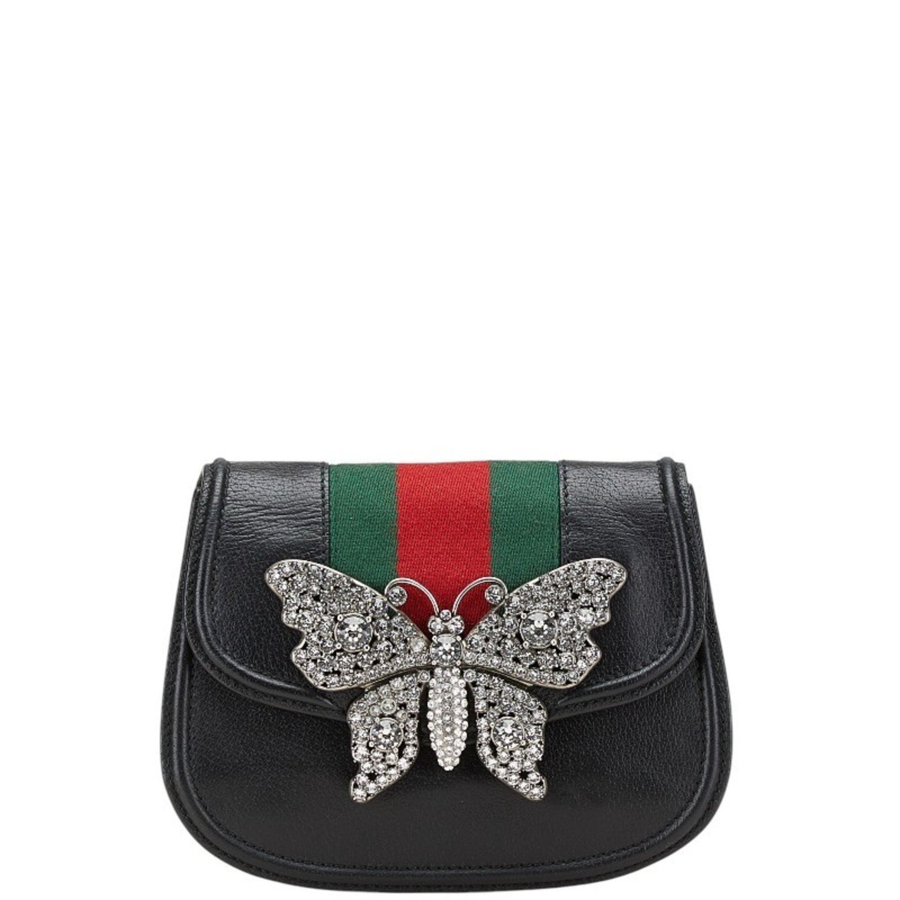 Gucci Sherry Line Totem Butterfly Shoulder Bag Leather Rhinestone