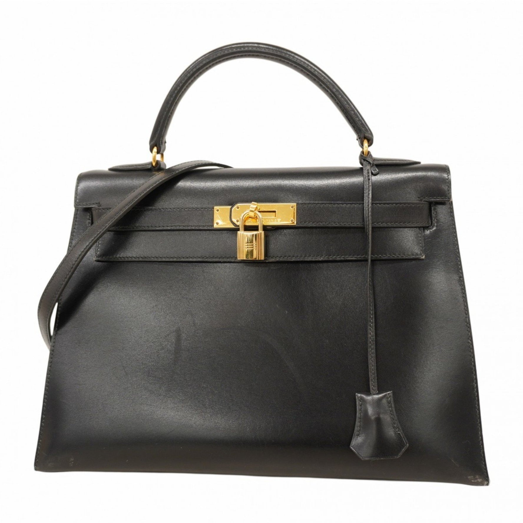 Hermes Hermès Kelly 32 Handbag, Box Calf Leather, Black, XX Stamped, 2-Way Bag for Women
