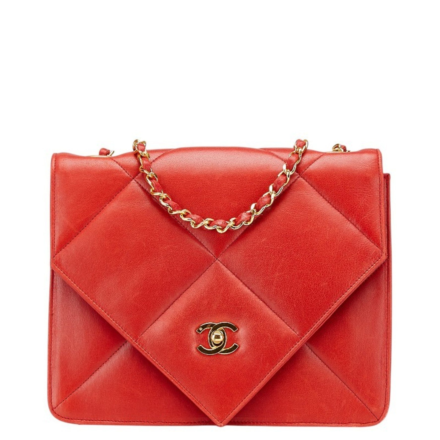 CHANEL Matelasse Coco Mark Chain Shoulder Bag in Red Lambskin