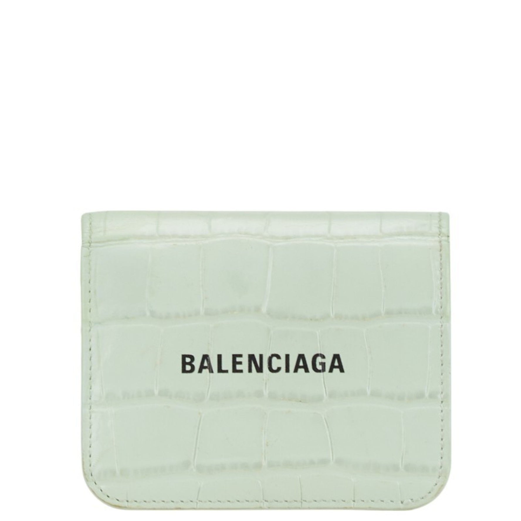 Balenciaga Crocodile Embossed Bi-fold Wallet Mint Green Leather Women's BALENCIAGA