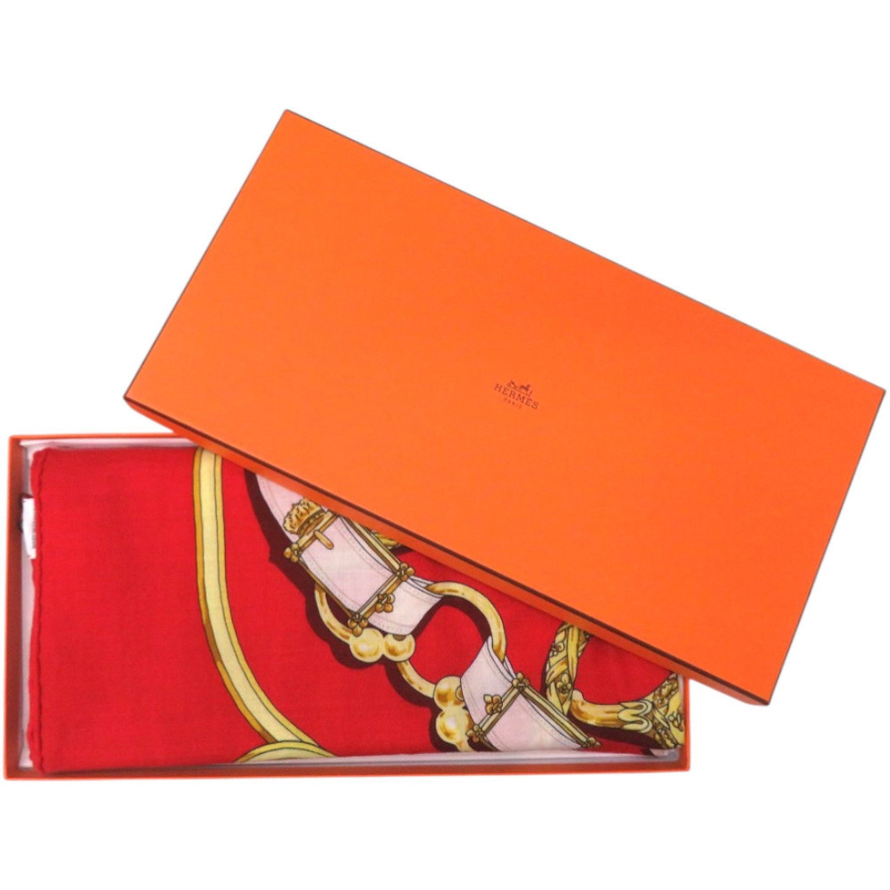 Hermes Like new Hermès Carré 140 CAVALCADOUR cashmere and silk scarf in red (1379)