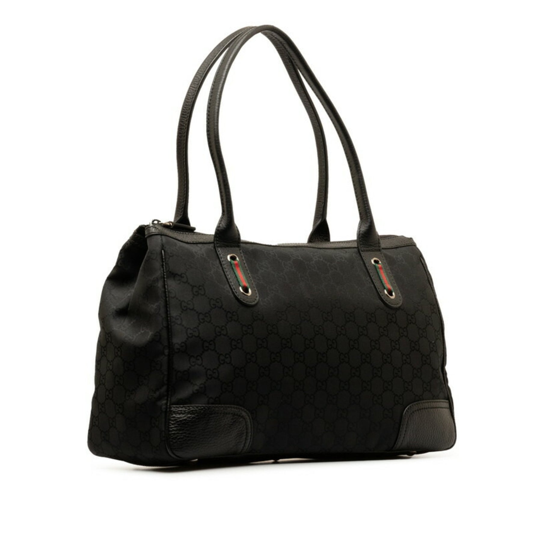 Gucci GG Nylon Sherry Line Tote Bag Handbag Leather