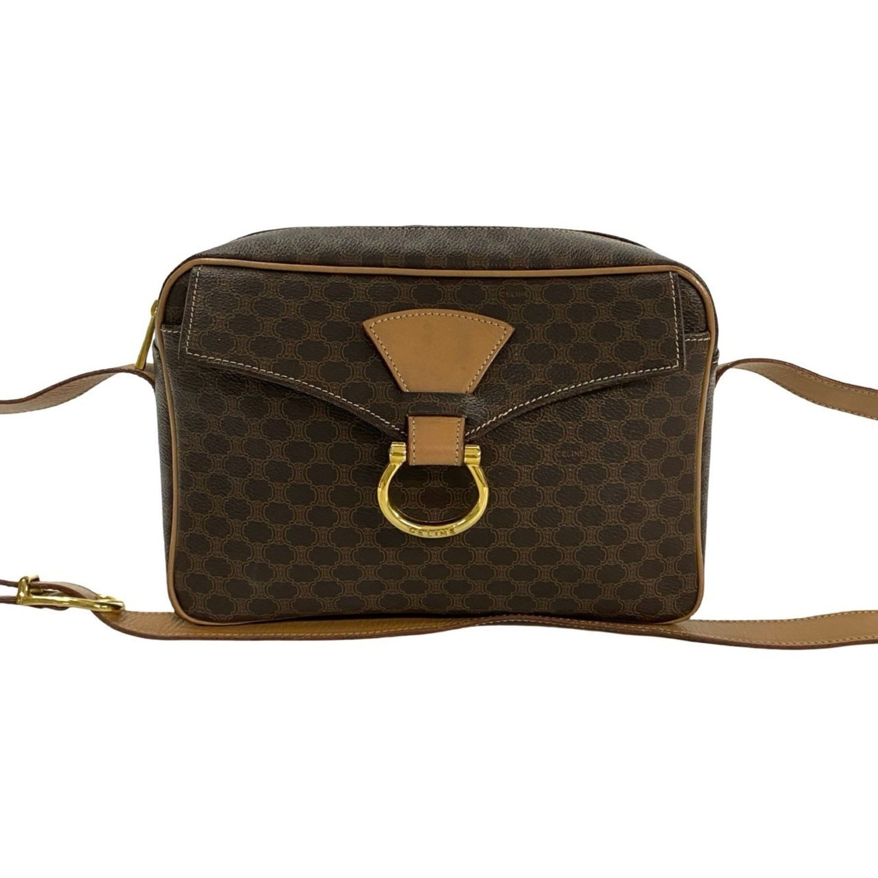 CELINE Vintage Macadam Blason Triomphe Logo Leather Shoulder Bag/Pochette 221-2