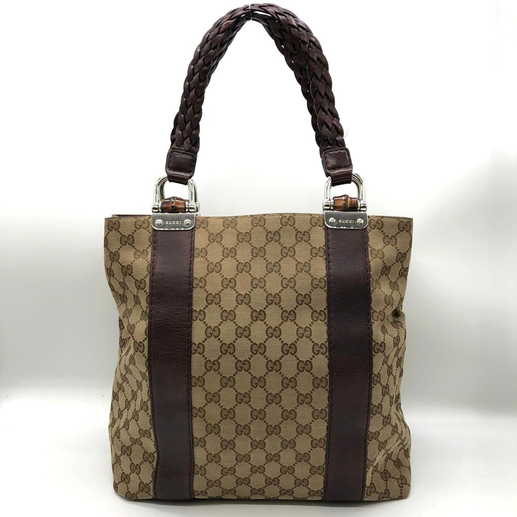 GUCCI Tote Bag Handbag GG Canvas Leather Handle Men's