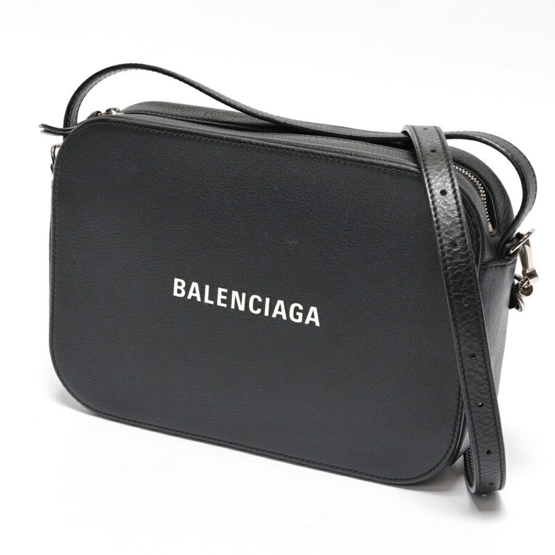 BALENCIAGA Everyday Camera Bag Shoulder Leather Black E-157669