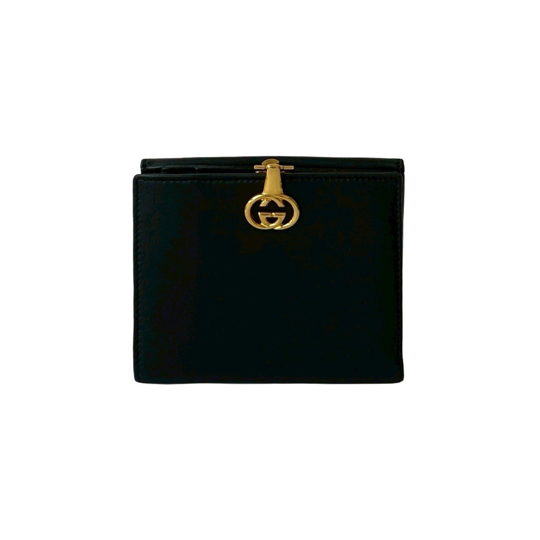 GUCCI Old Gucci GG Logo Hardware Leather Genuine Bifold Wallet Mini Business Card Case Black