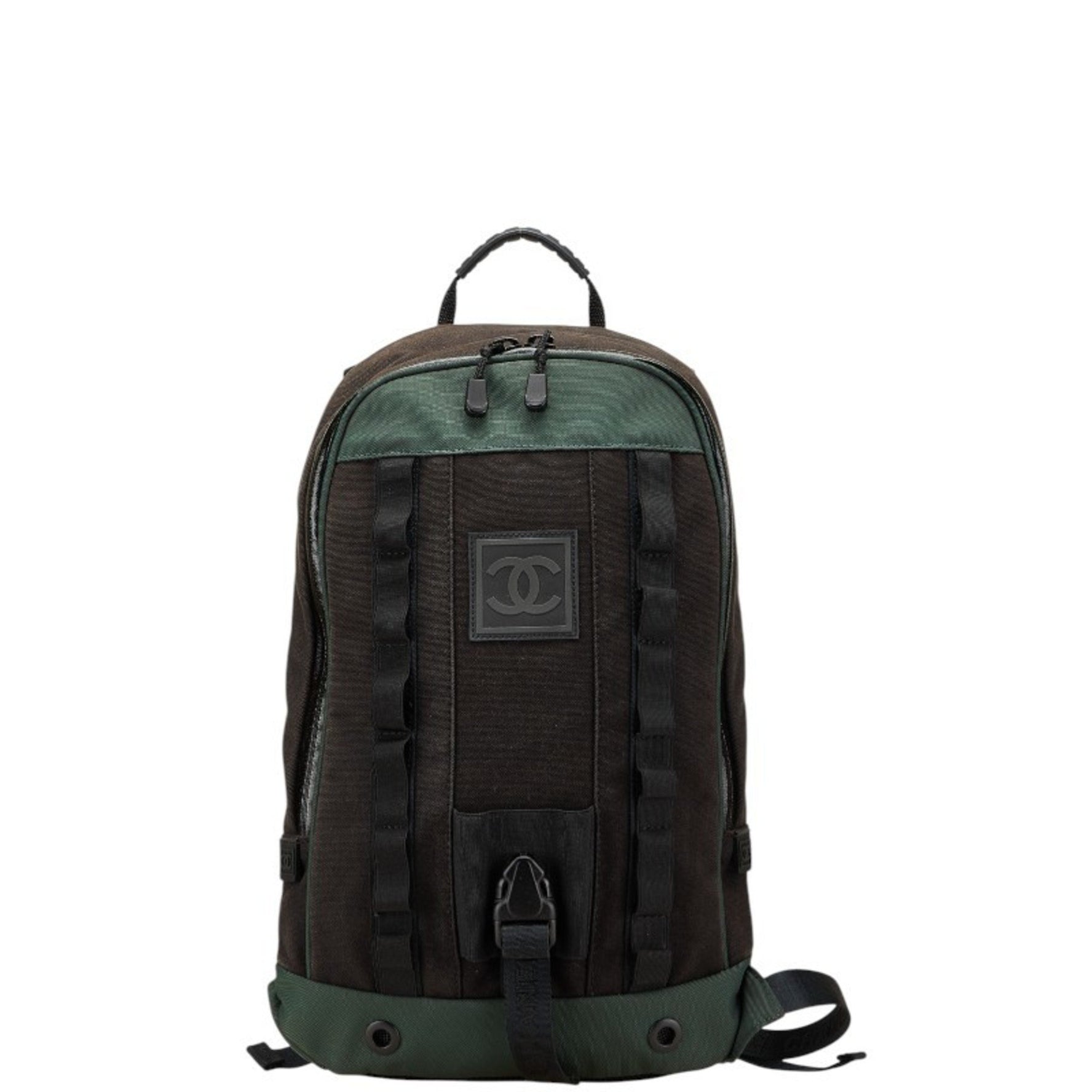 Chanel Sport Line Coco Mark Backpack in Black and Green Canvas Nylon