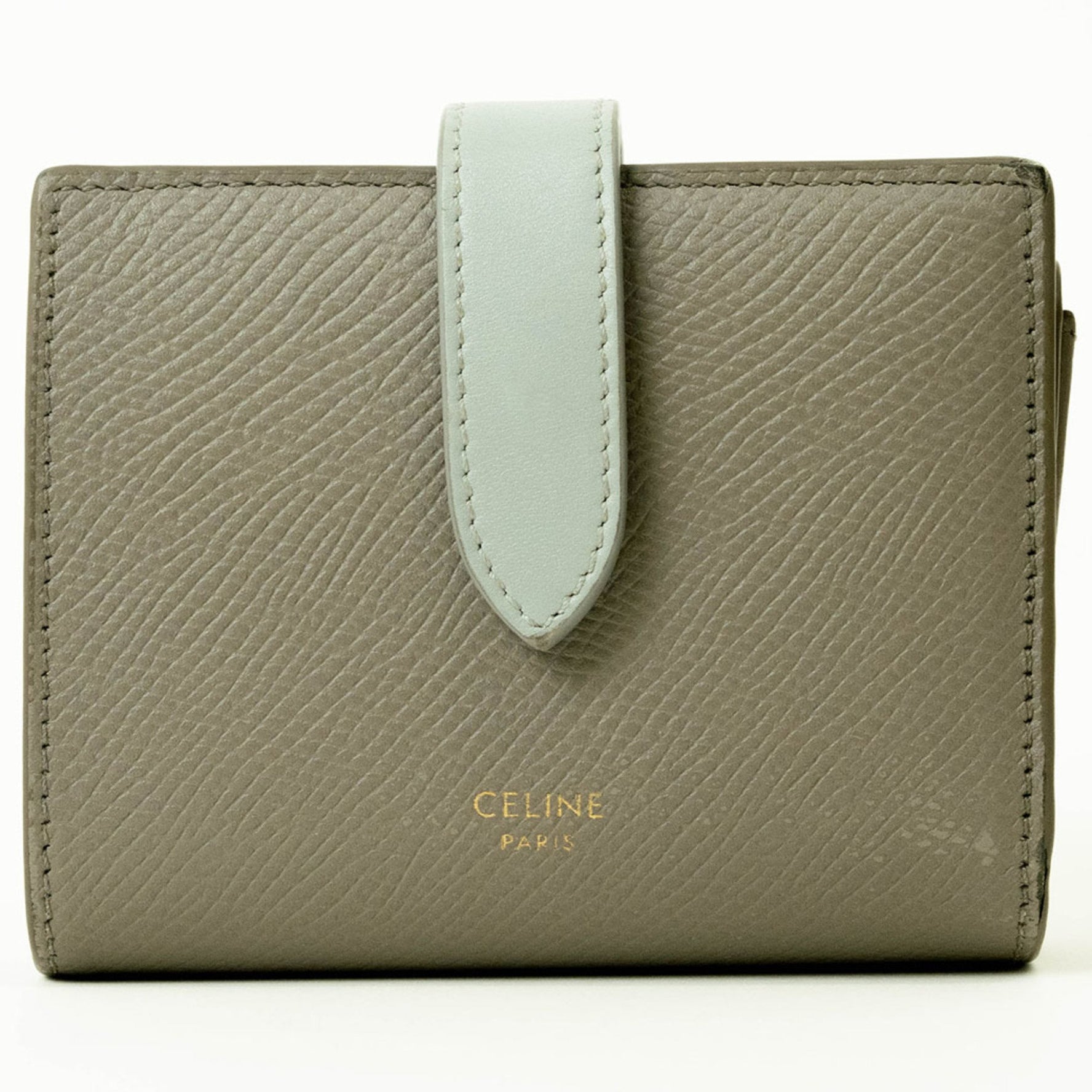 Celine Small Strap Wallet Bi-Color Bi-Fold Pebble Mineral