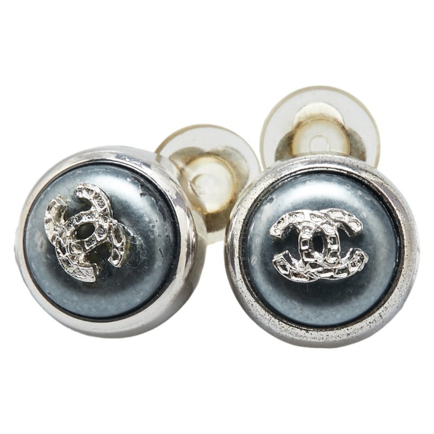 CHANEL Coco Mark Earrings in Silver and Blue Metal