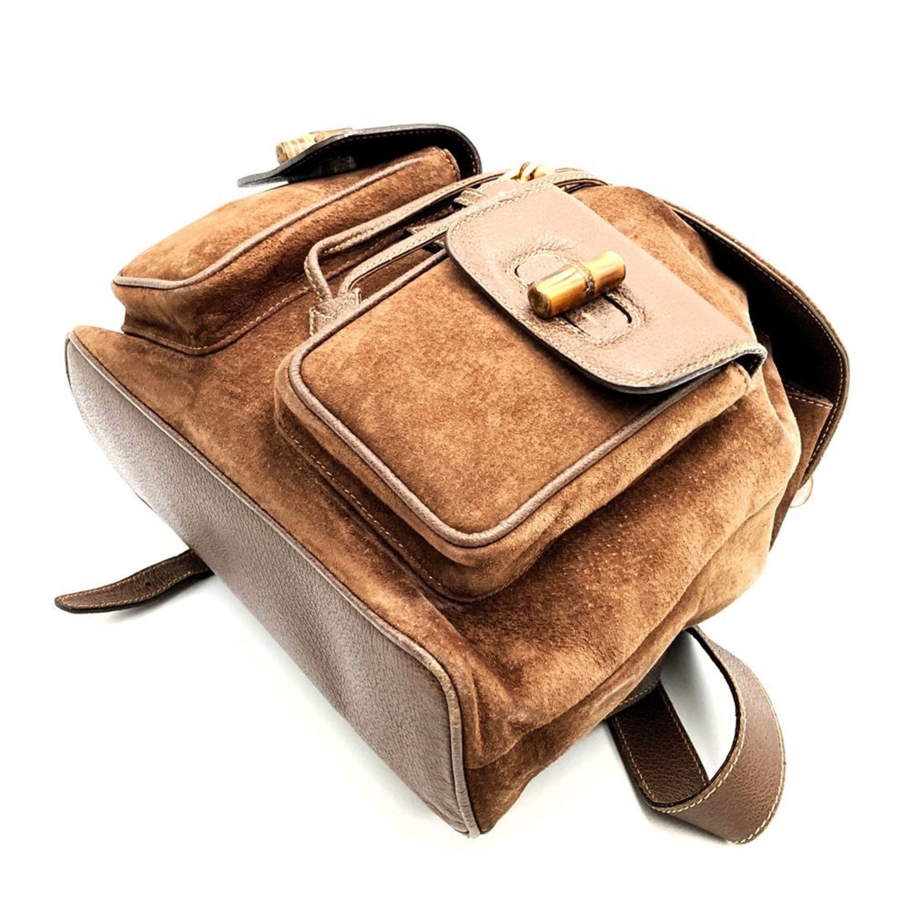 GUCCI 003, 58, 0016 Bamboo Suede Brown Backpack Daypack for Men and Women