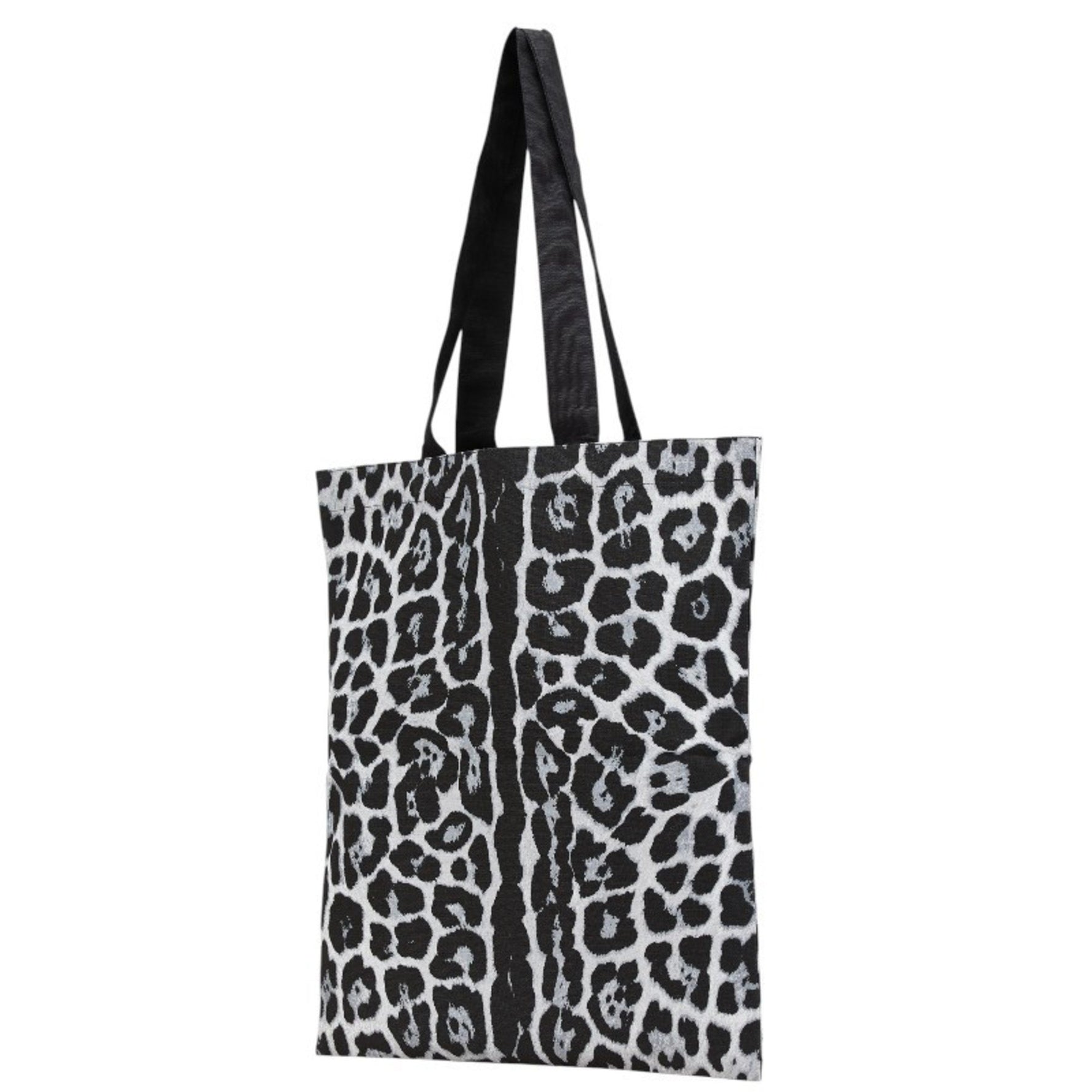 Saint Laurent Leopard Print Tote Bag in Black and Grey Cotton with Recycled Cotton.