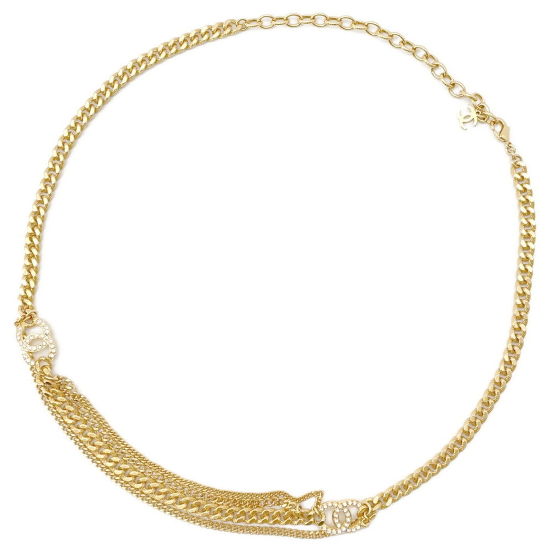 Chanel chain belt with Coco mark and rhinestones, metal.