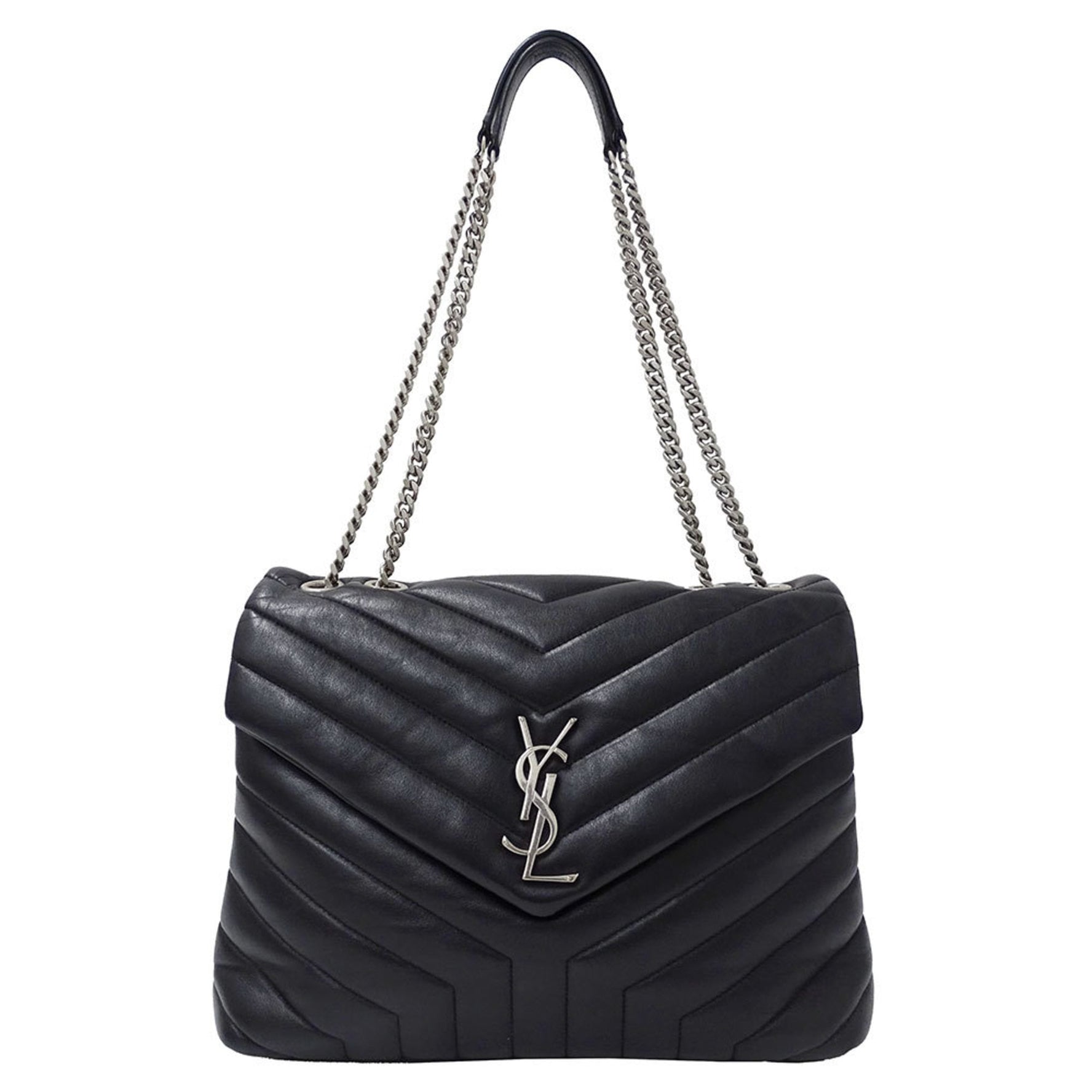 Saint Laurent Lulu Large Lambskin Shoulder Bag, with Silver Hardware, Quilted Chain