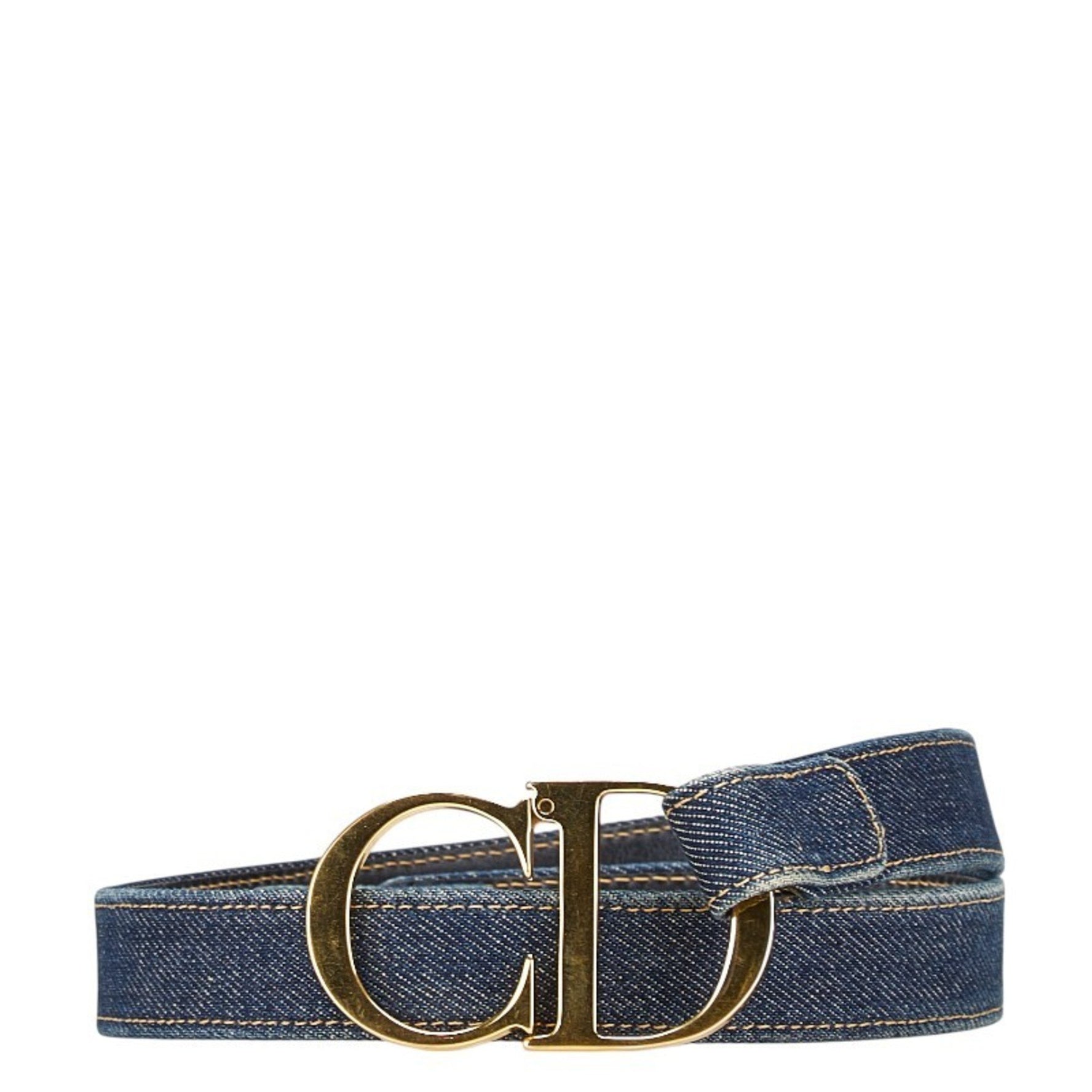 Christian Dior Dior CD Buckle Belt, Size M, Indigo with Gold Denim, Plated