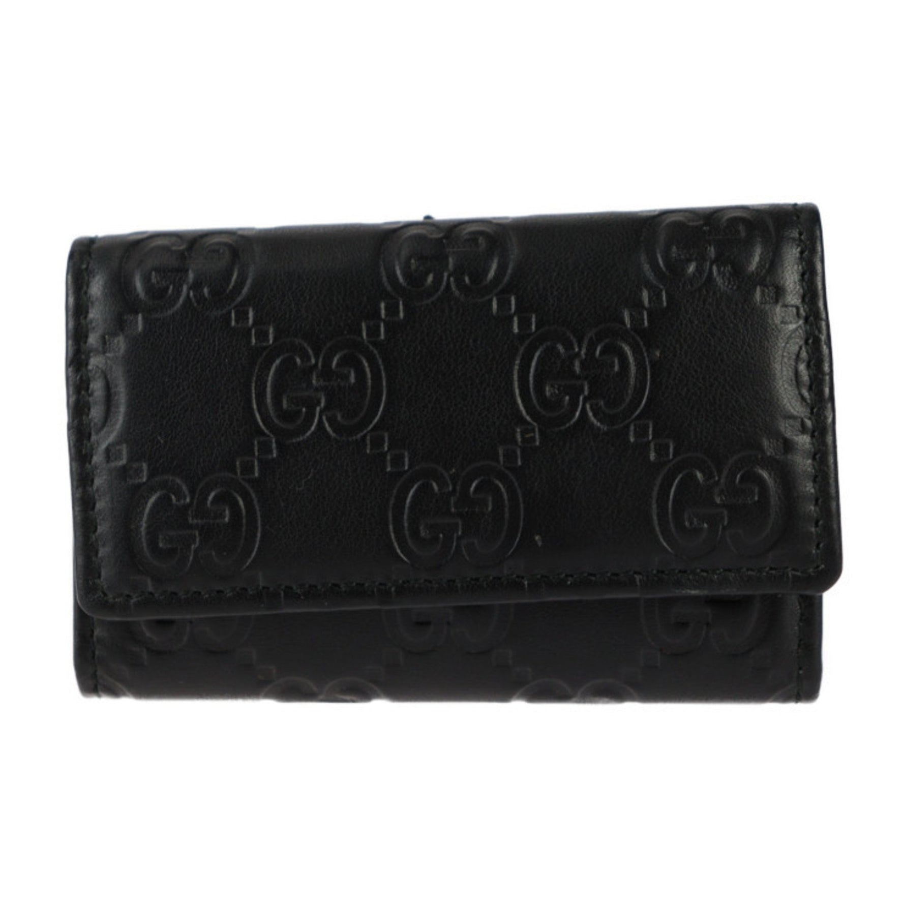 GUCCI 6-Key Case Guccissima Key Leather Black Tri-Fold